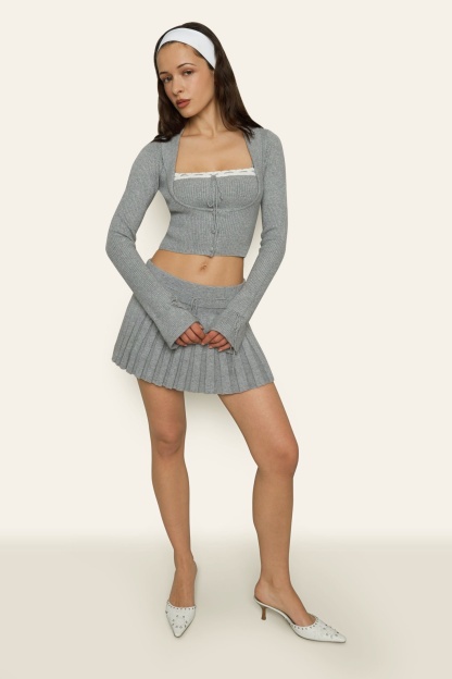 Bowknot Ribbed Three-piece Knitted Set