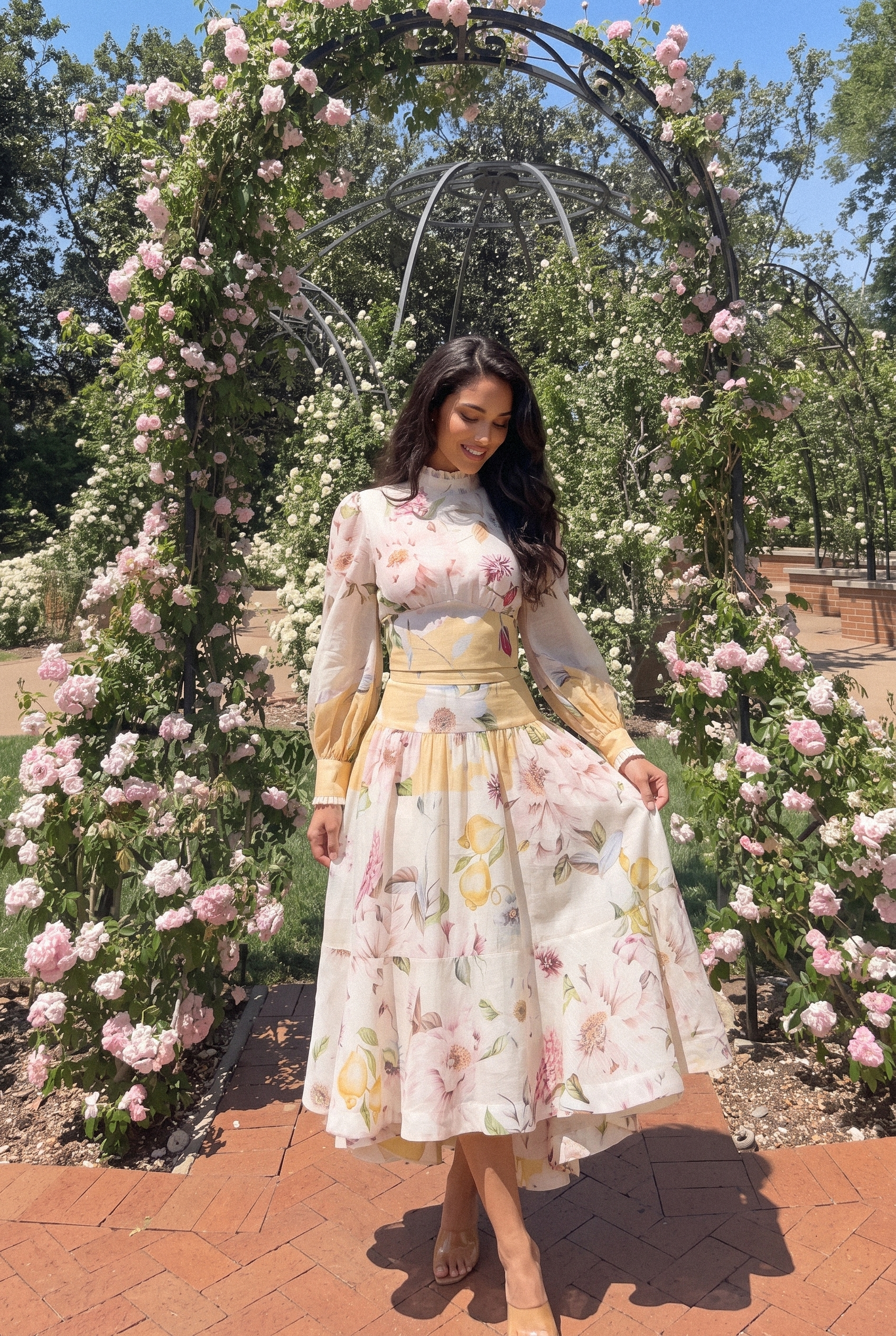 Confident Cutie Beige Floral Print High Neck Top & Skirt Set