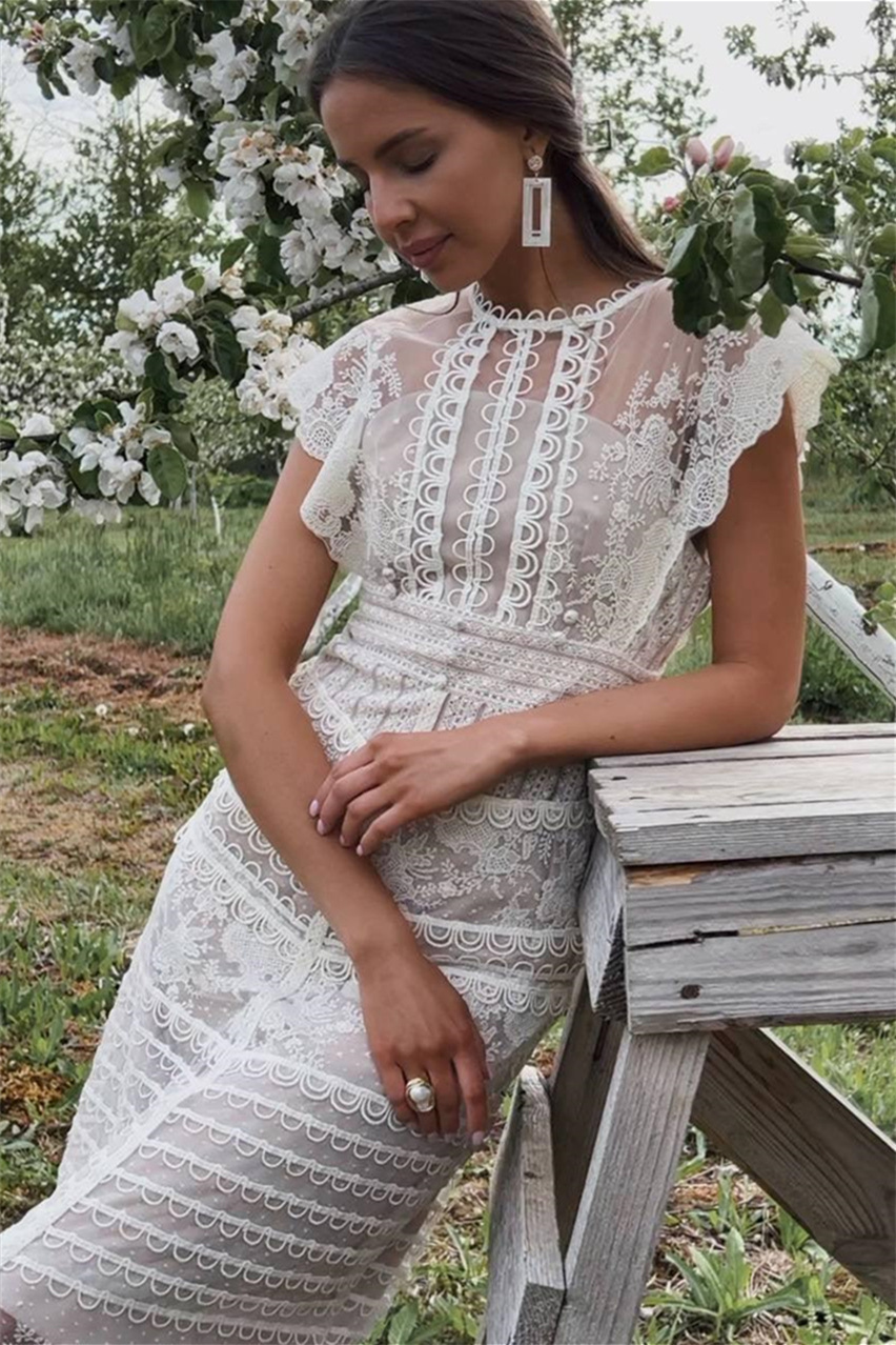 Lydia Flower Embroidered Mesh Midi Dress-Sunfere