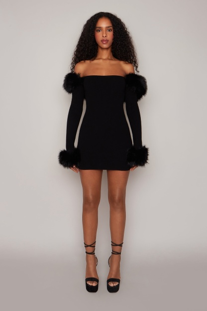 Ruth Faux Fur Off Shoulder Knit Mini Dress