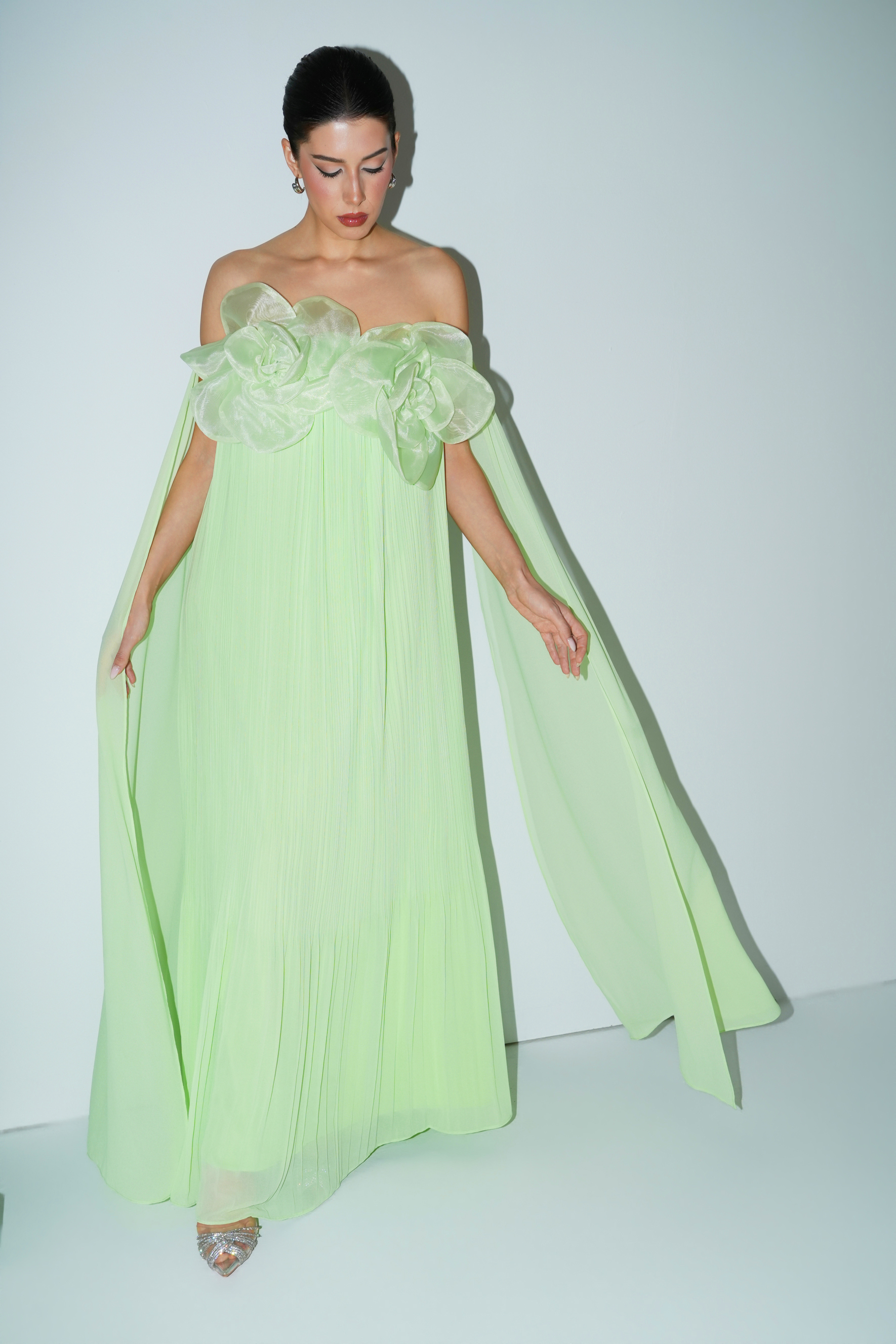Your Only Darling Green Floral Applique Off Shoulder Maxi Dress