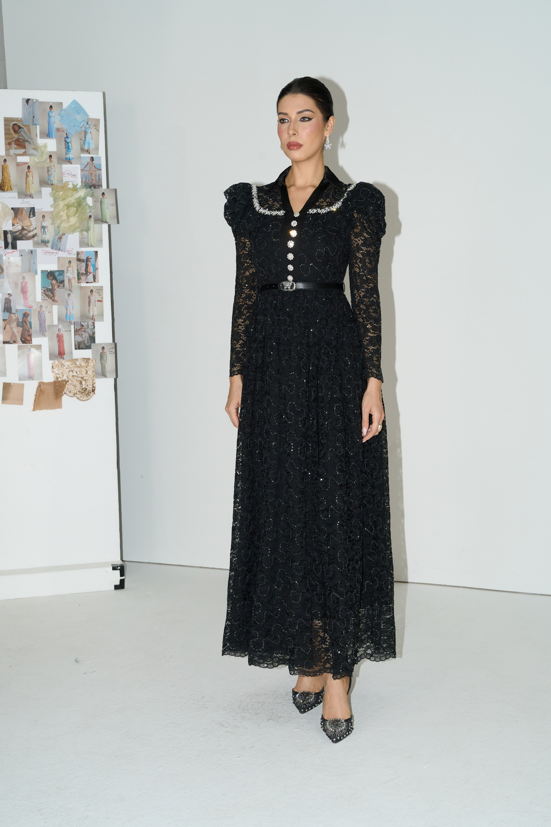 Illustrious Glow Black Sequin Lace Puff Sleeve Maxi Dress