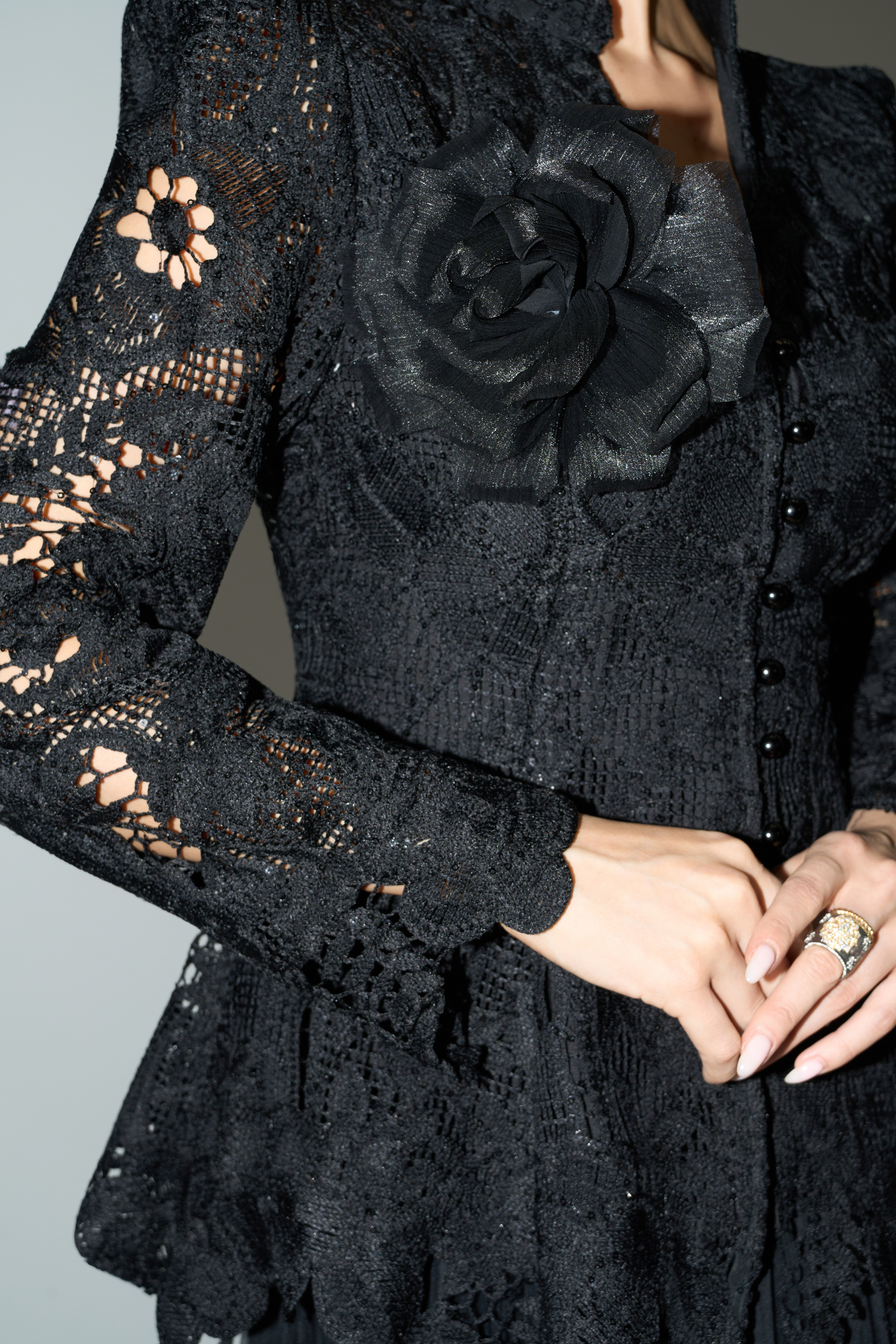 Adoring Me Black Lace Flower Top & Pleated Skirt Set