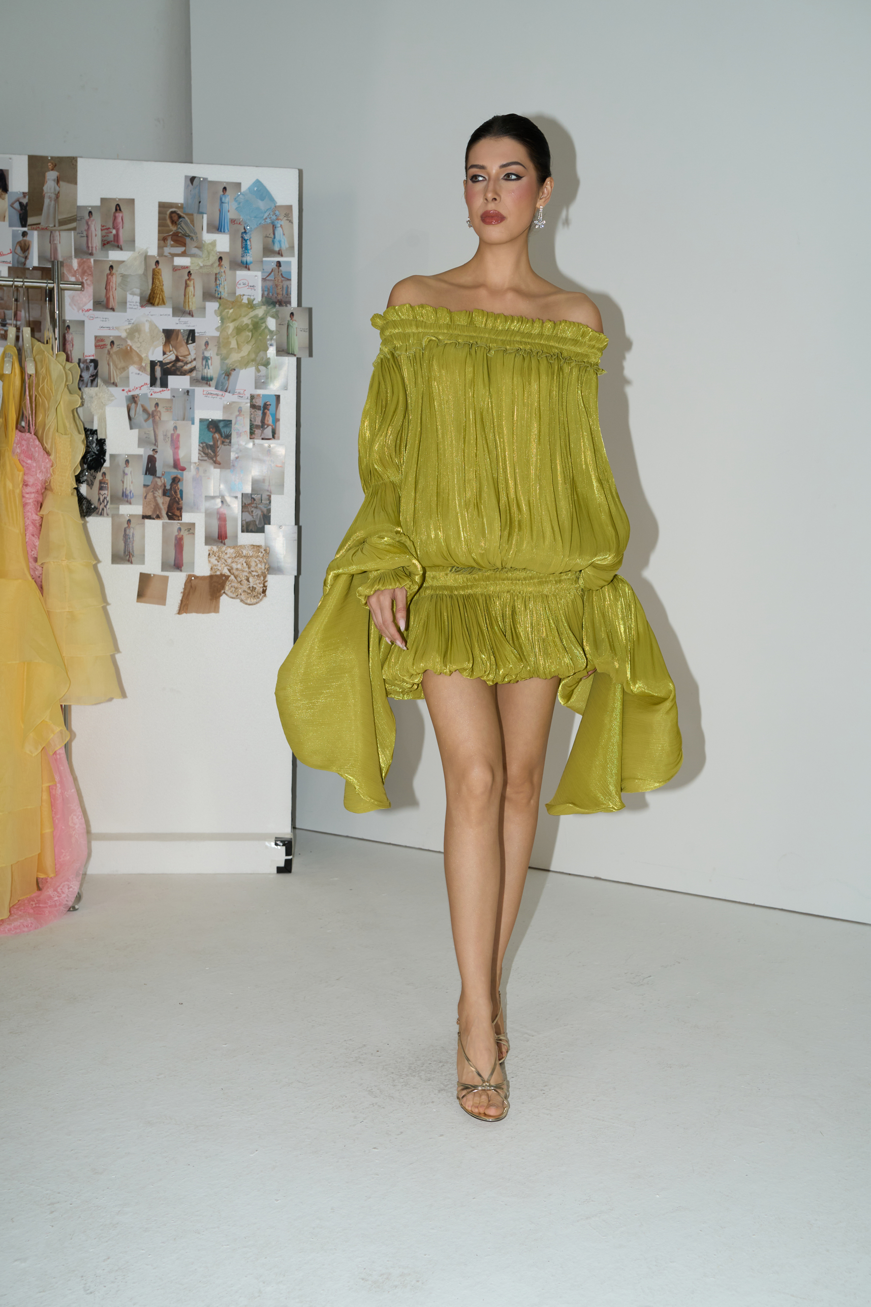 Want The Best Green Off Shoulder Ruffle Mini Dress