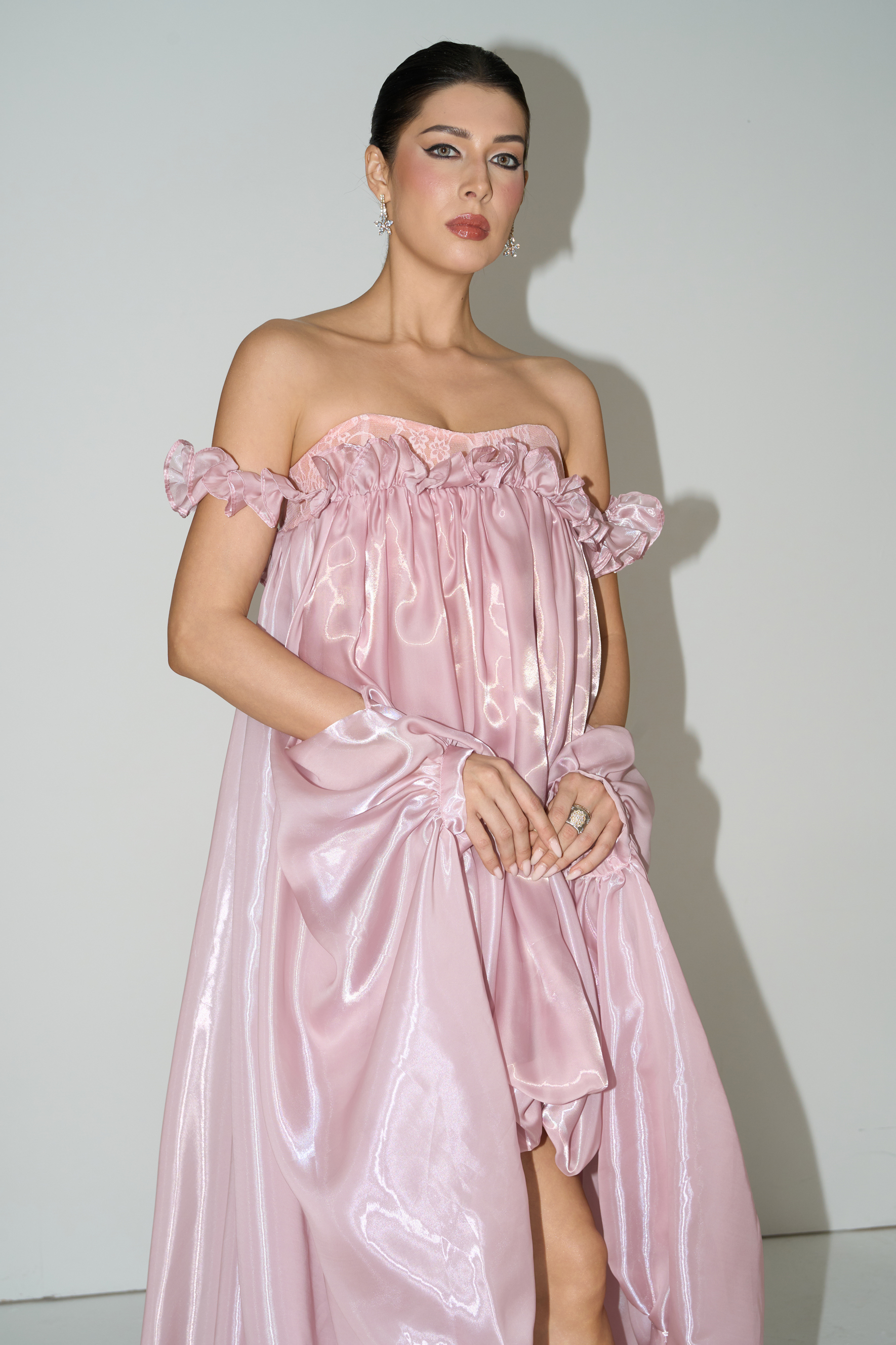 Endlessly Darling Pink Off Shoulder High Low Ruffle Maxi Dress