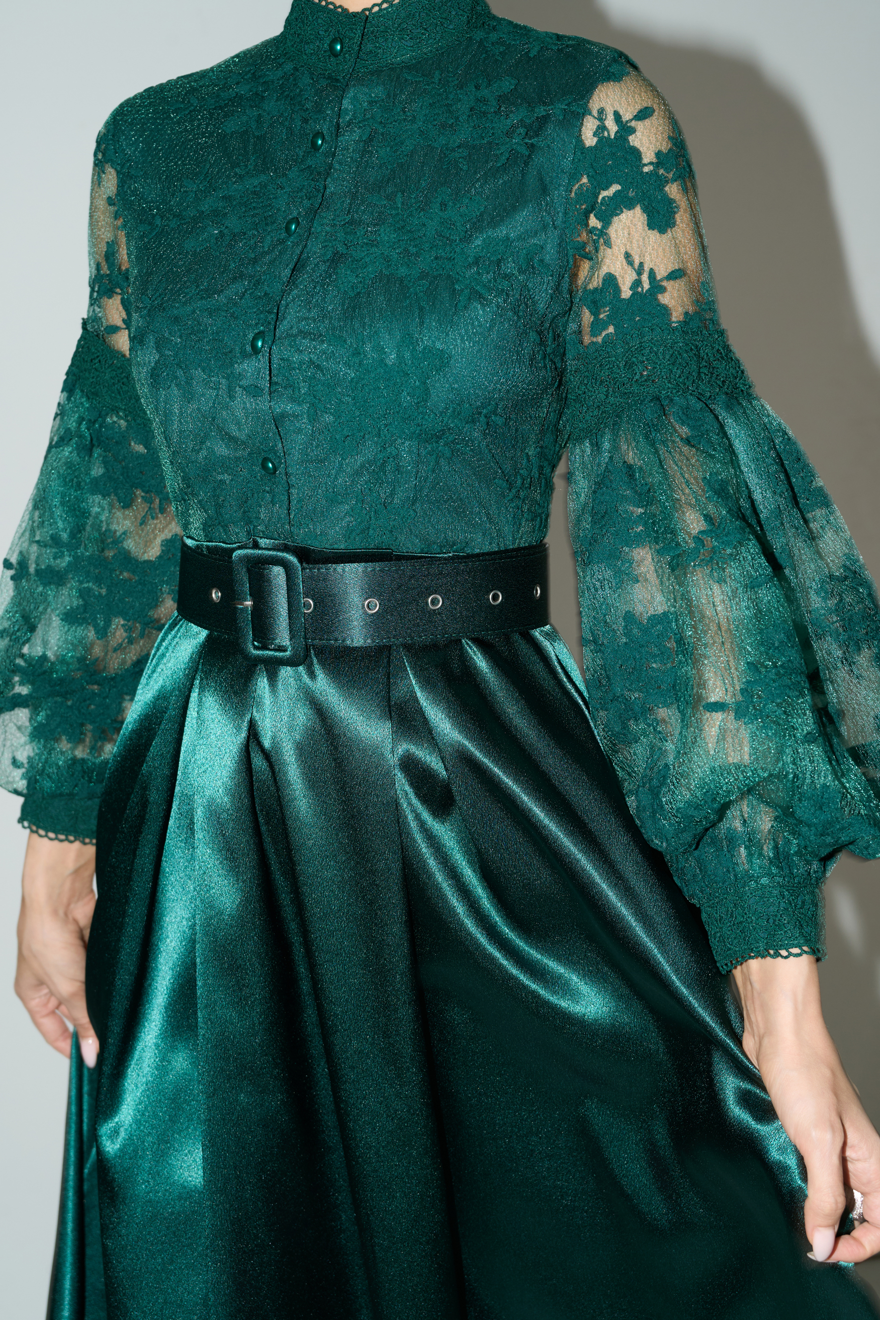 Perfectly Flirtatious Green Sheer Lace Sleeve Maxi Dress