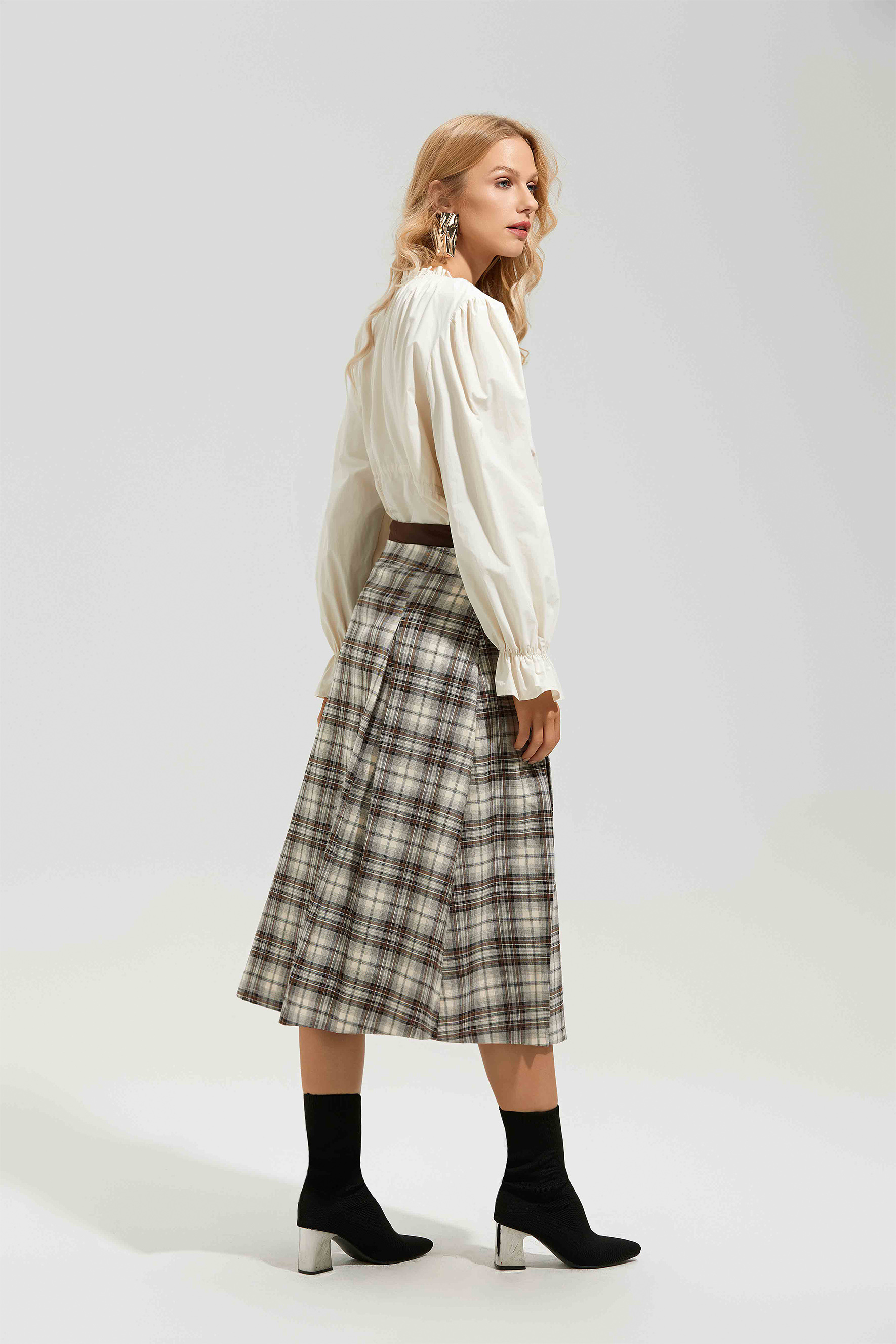 Eve Plaid High Waist Midi Skirt
