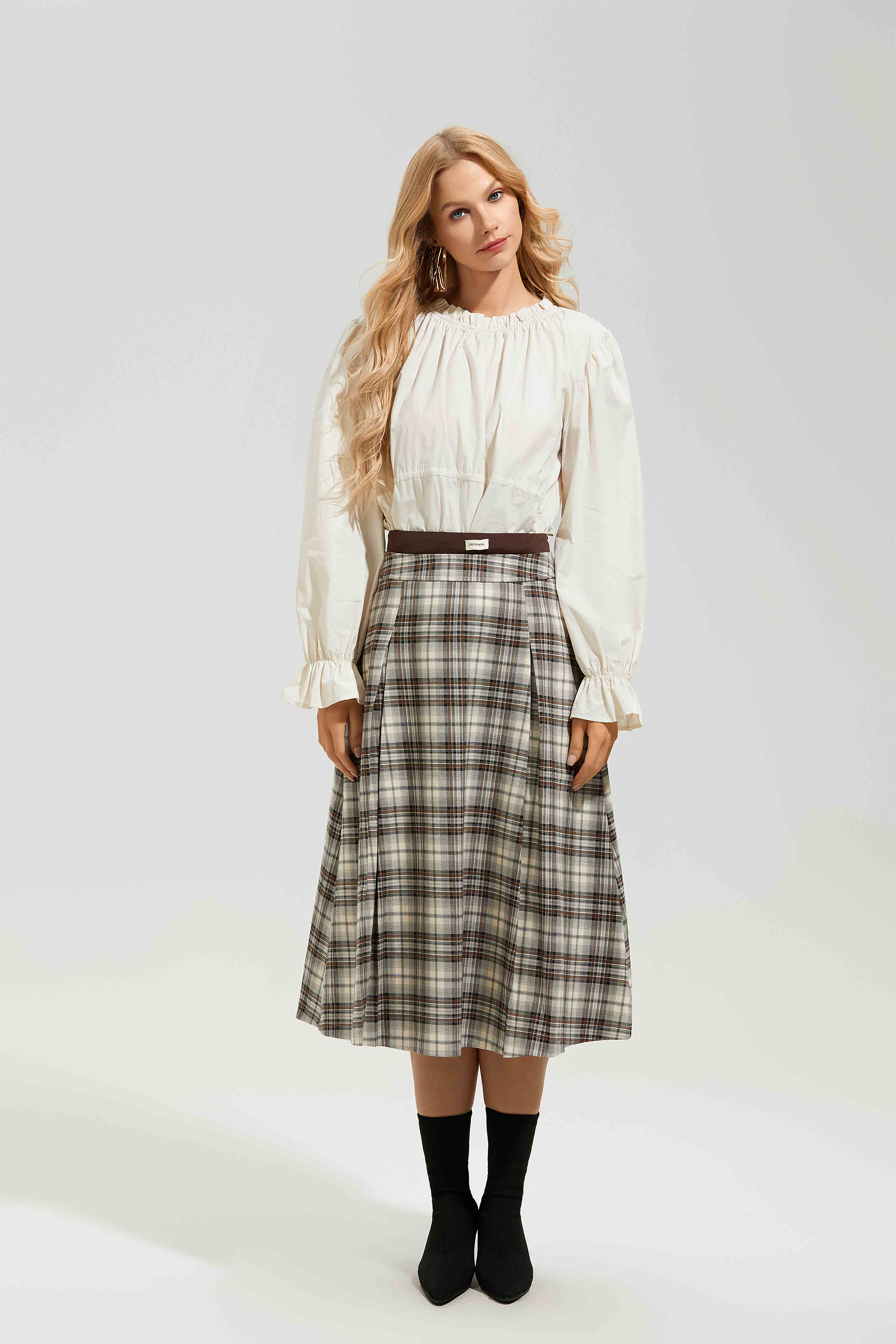 Eve Plaid High Waist Midi Skirt