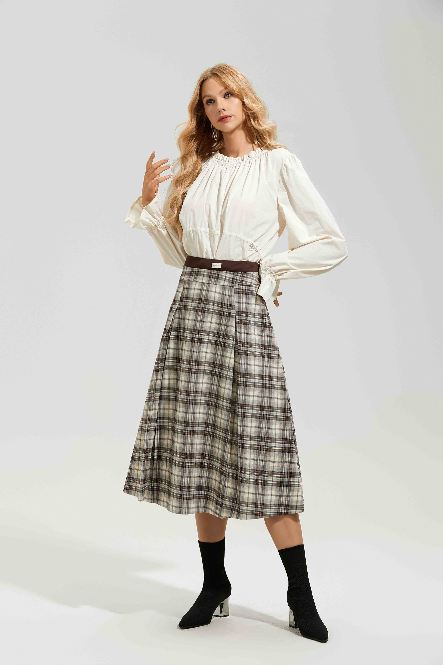 Eve Plaid High Waist Midi Skirt