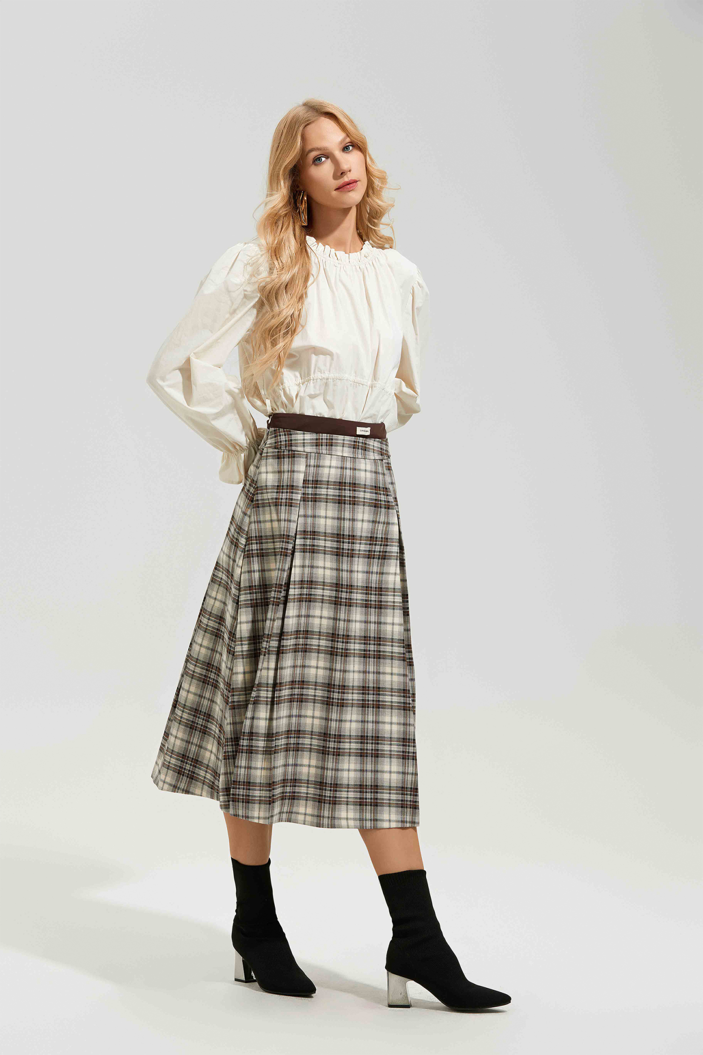 Eve Plaid High Waist Midi Skirt