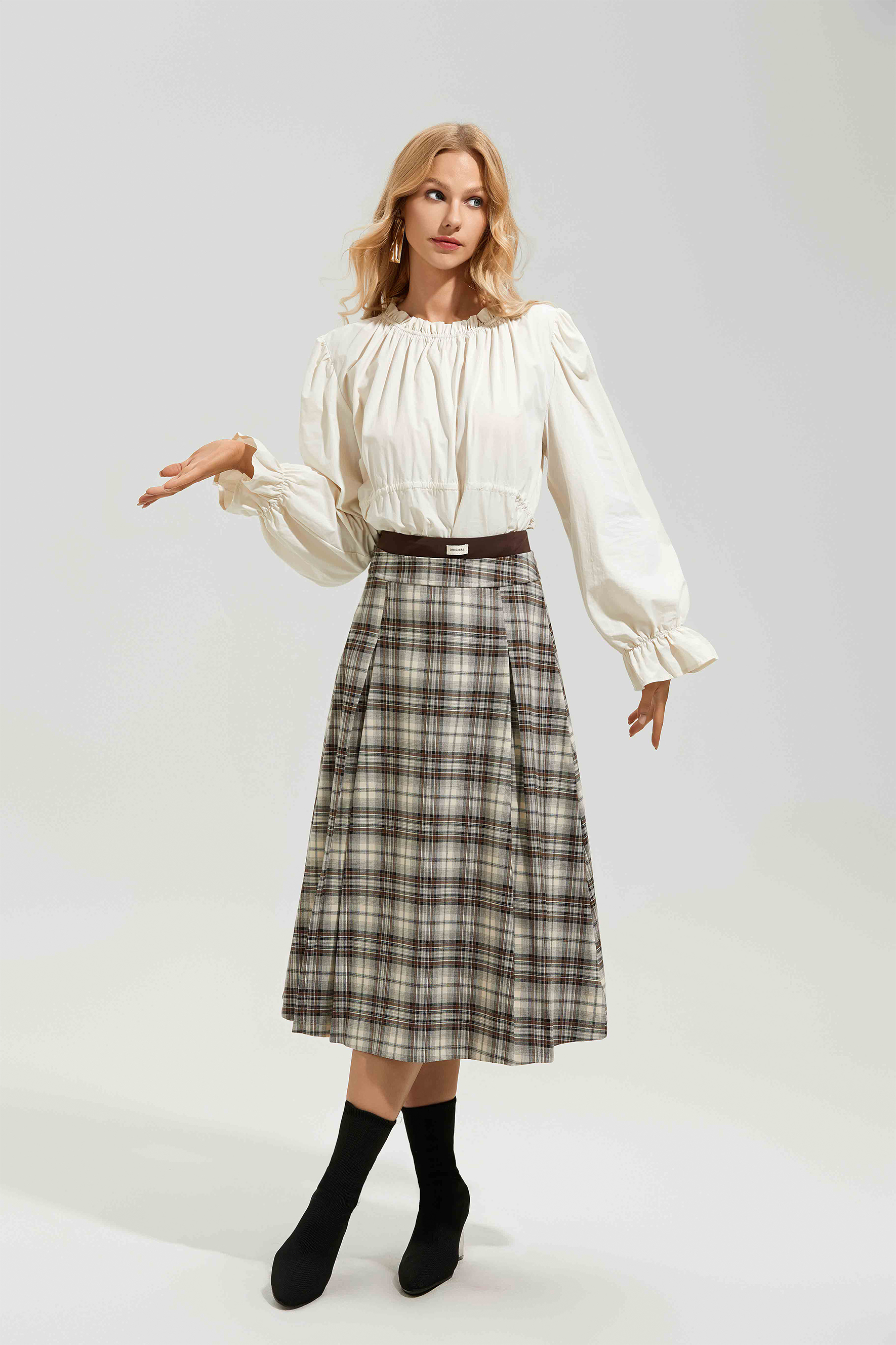 Eve Plaid High Waist Midi Skirt