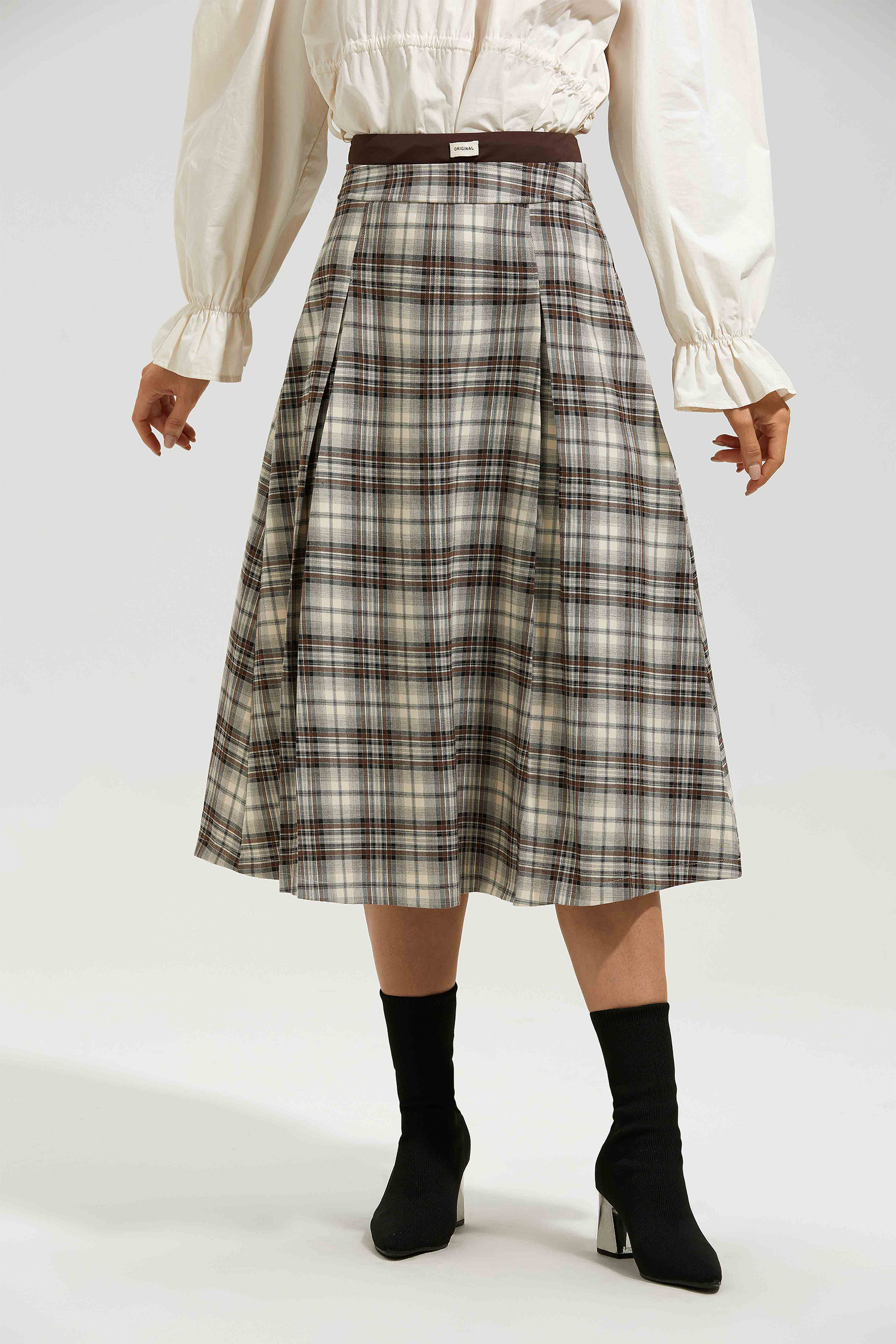 Eve Plaid High Waist Midi Skirt