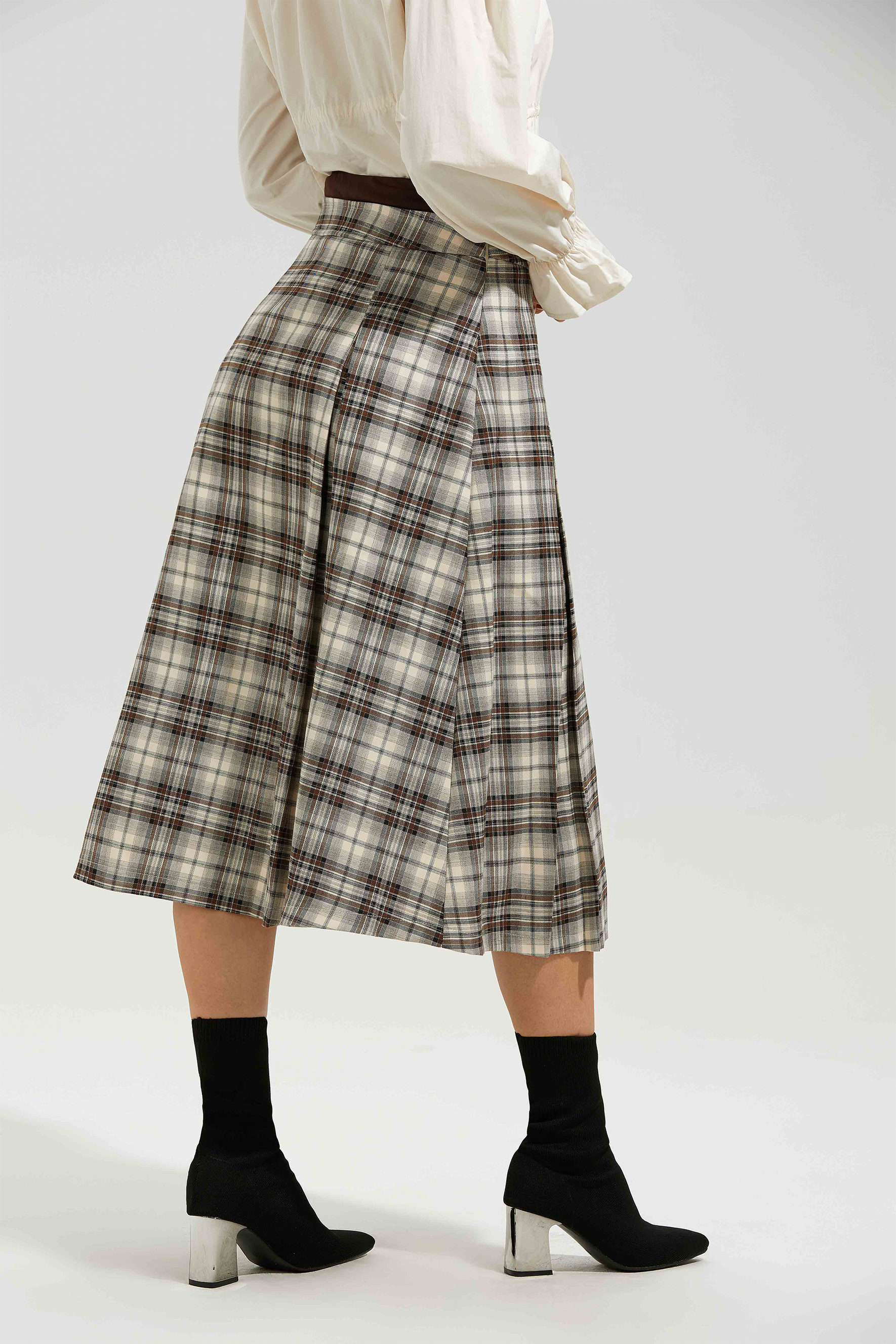 Eve Plaid High Waist Midi Skirt