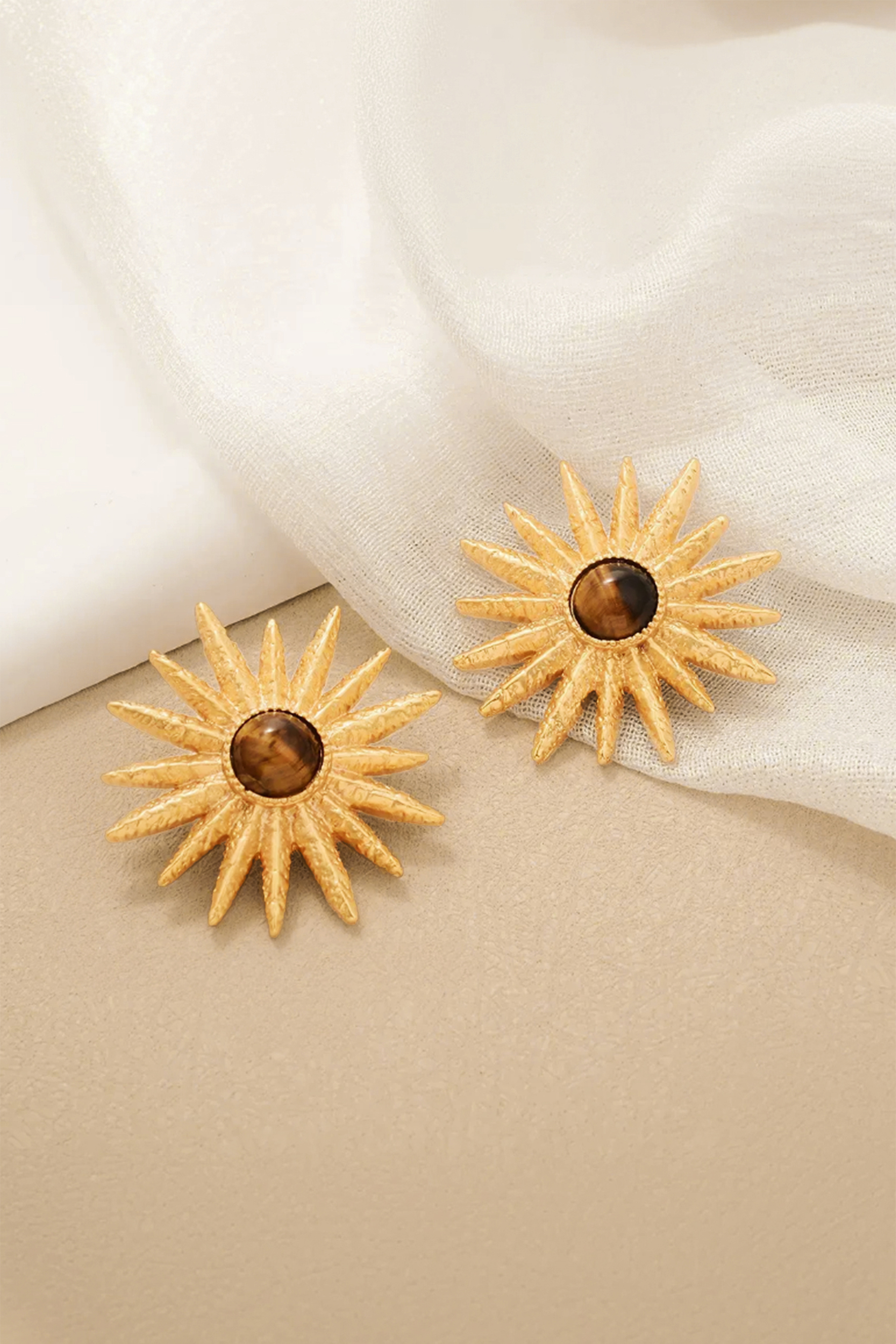 Tiger Eye Stone Stud Earrings