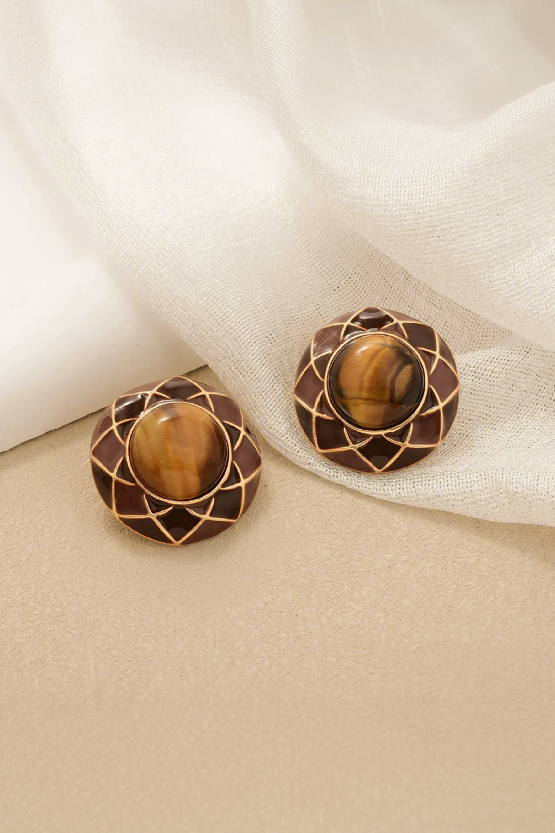 Tiger Eye Stone Stud Earrings