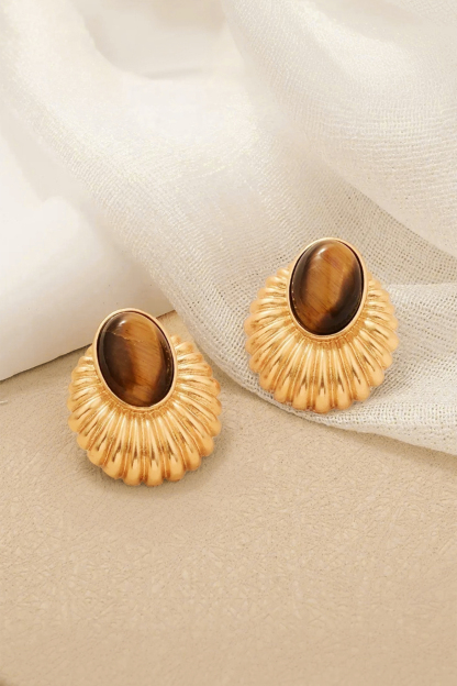 Tiger Eye Stone Stud Earrings