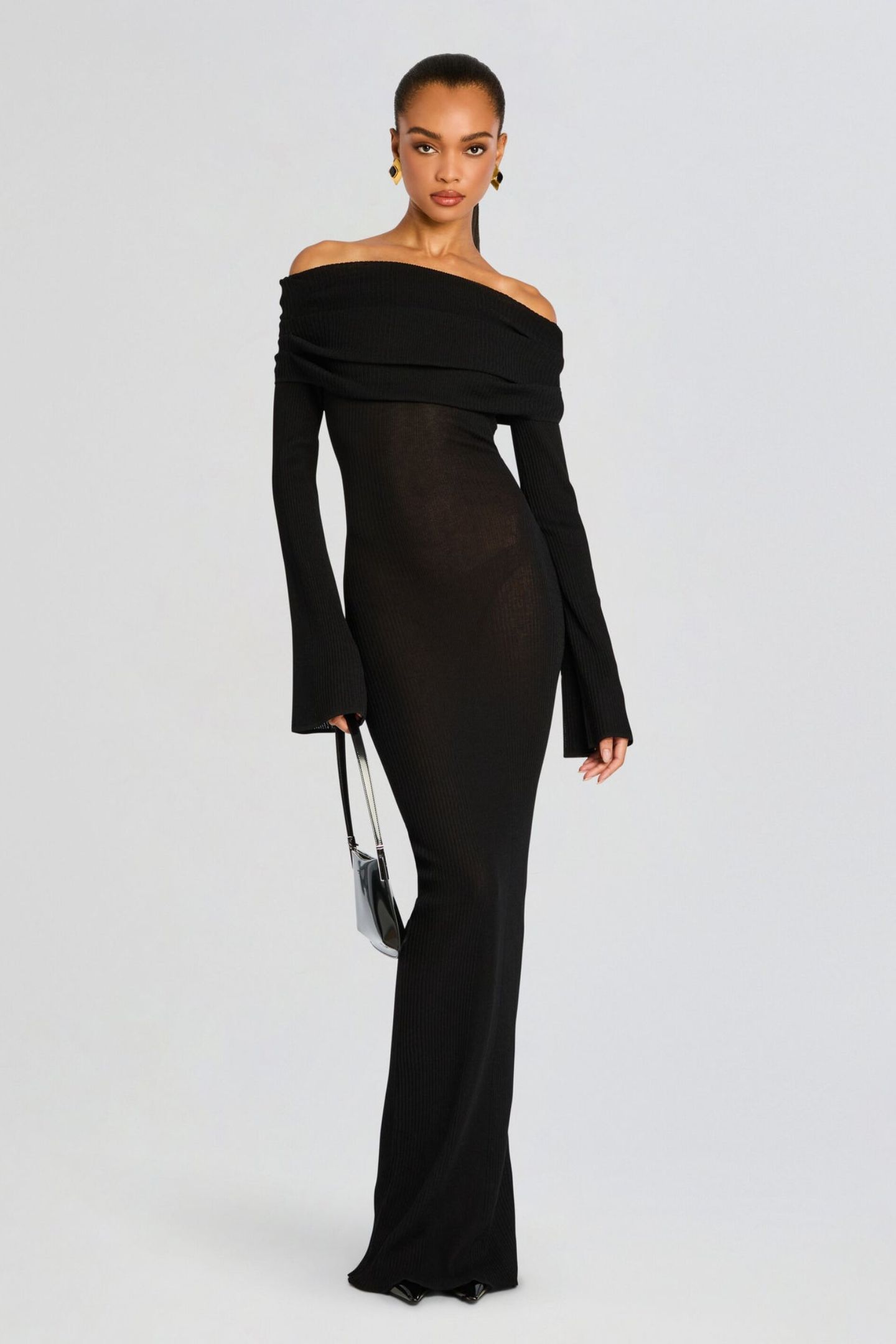 ● ZEROSTREET ● Valen Off-Shoulder Knit Dress / Black Knit Maxi Off Shoulder Dress Black | Luxury Womenswear