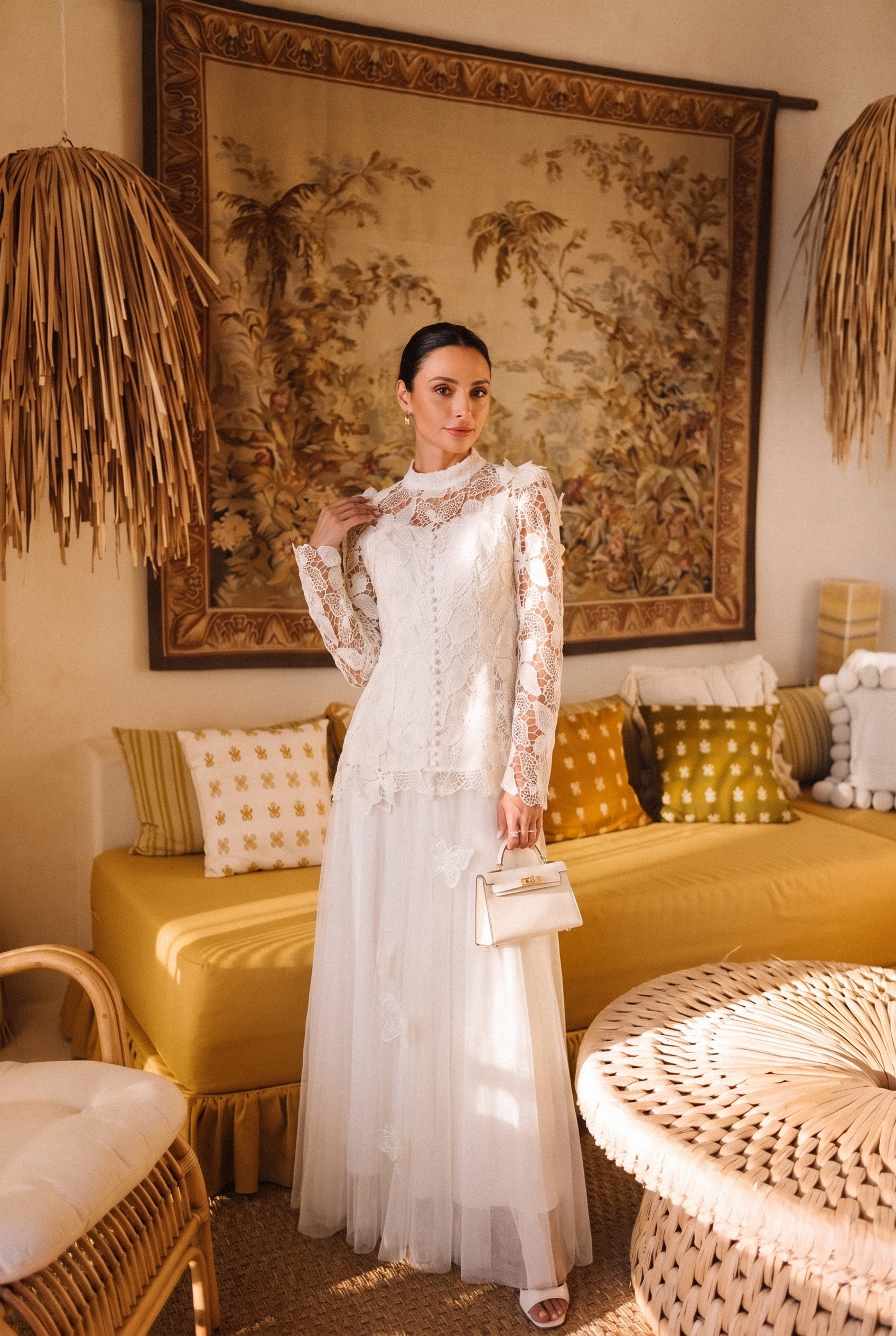 Elizabeth Butterfly Embroidered Lace Maxi Dress