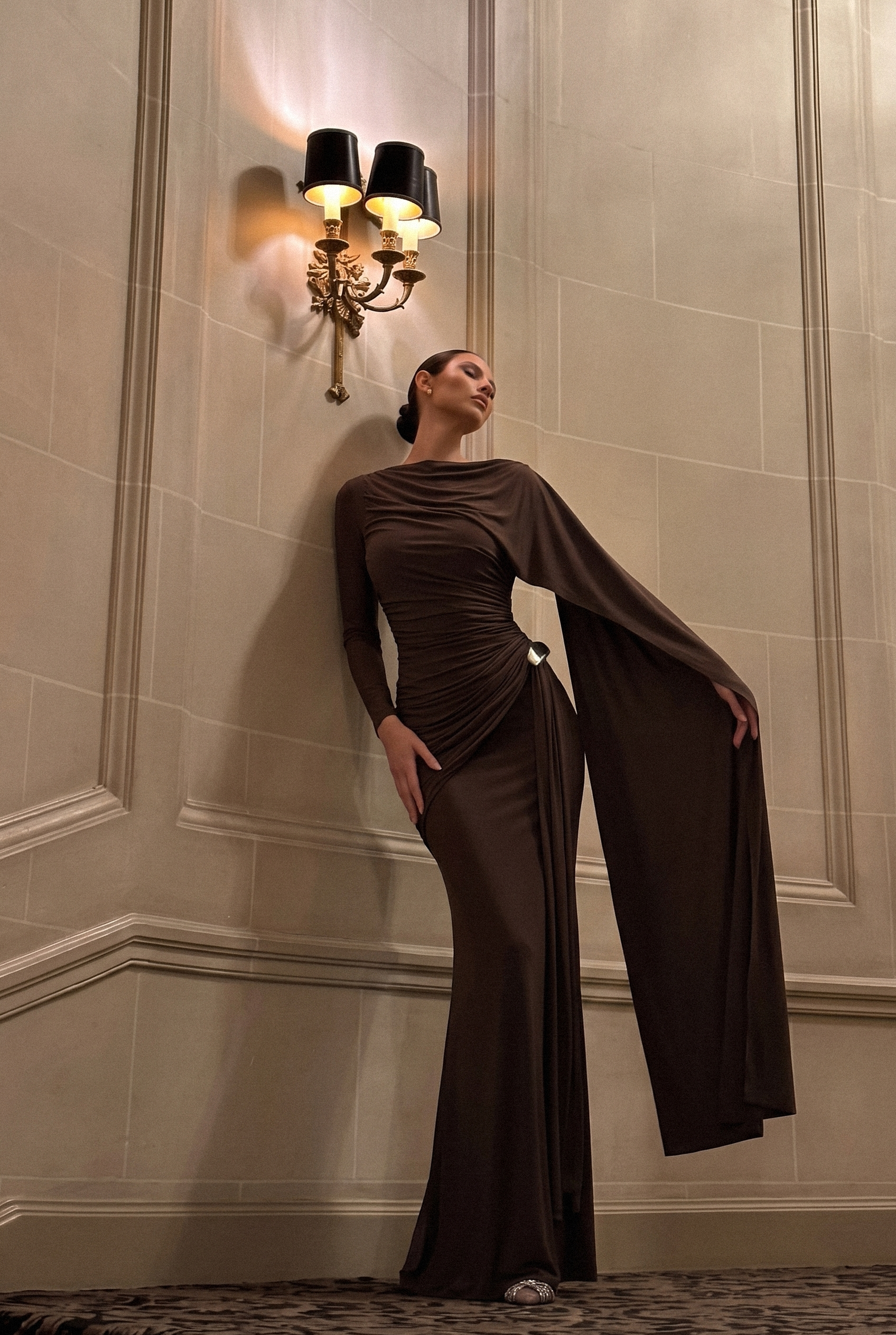 Elsie Long Sleeve Cape Detail Maxi Dress