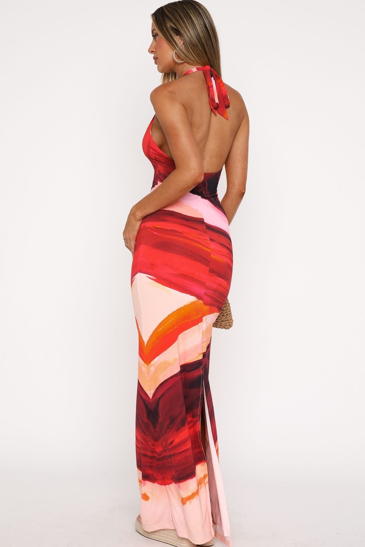 Diana Abstract Print Halter Maxi Dress