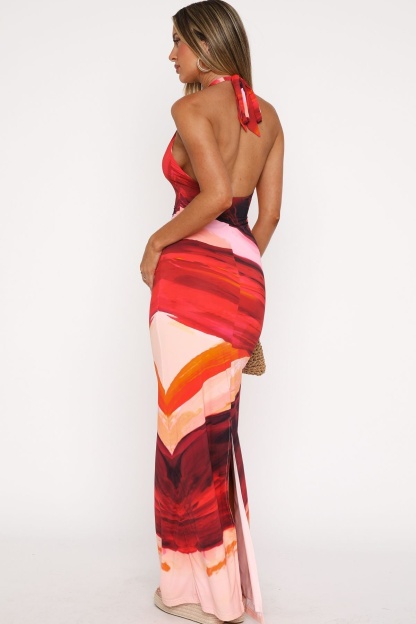 Diana Abstract Print Halter Maxi Dress