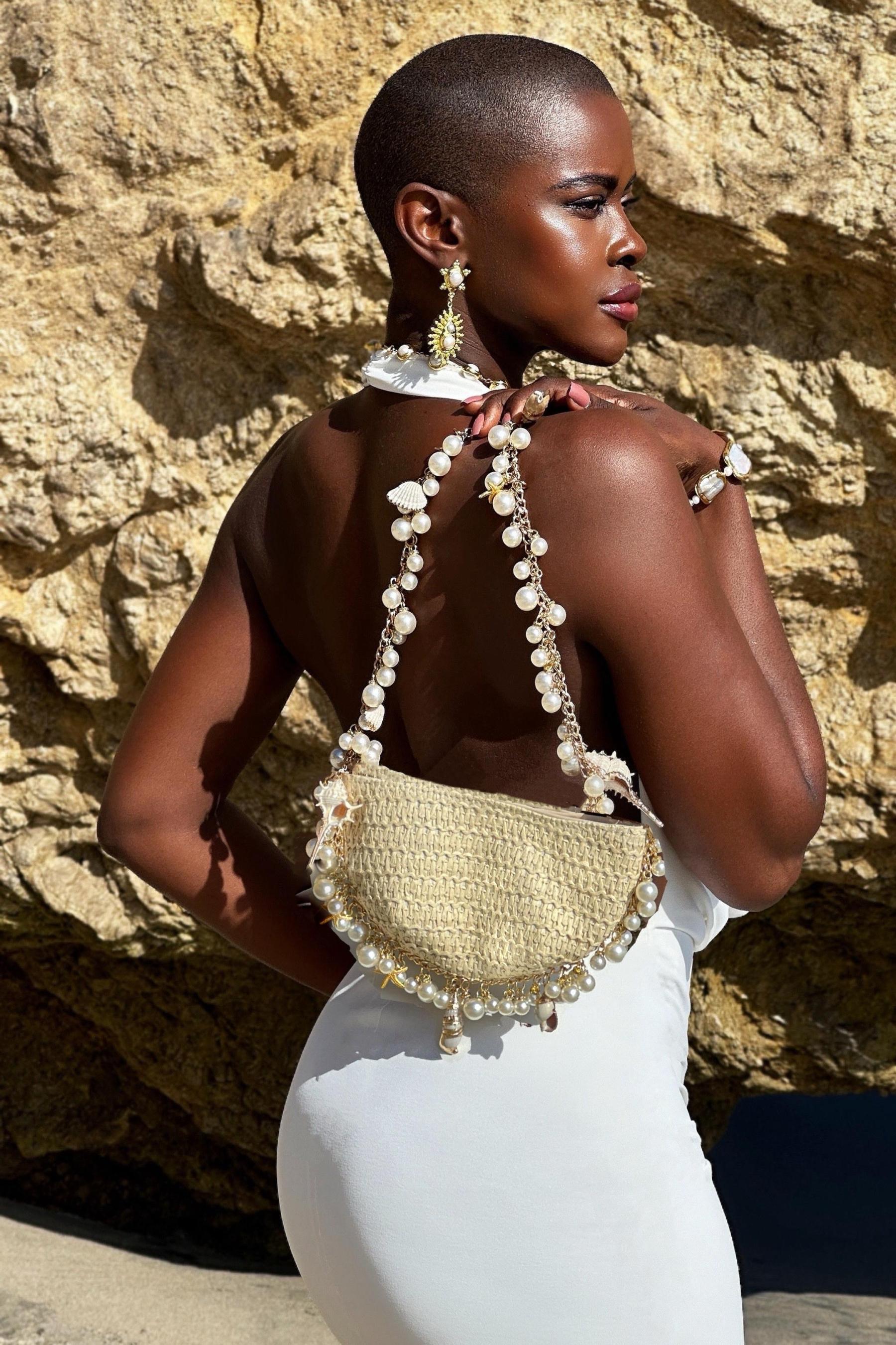 Sea Wonder Pearl Straw Hobo Bag