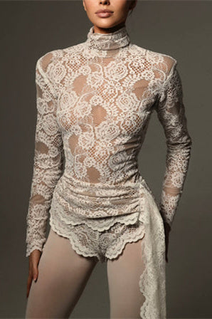 Bonnie High Neck Embroidered Lace Bodysuit-Sunfere