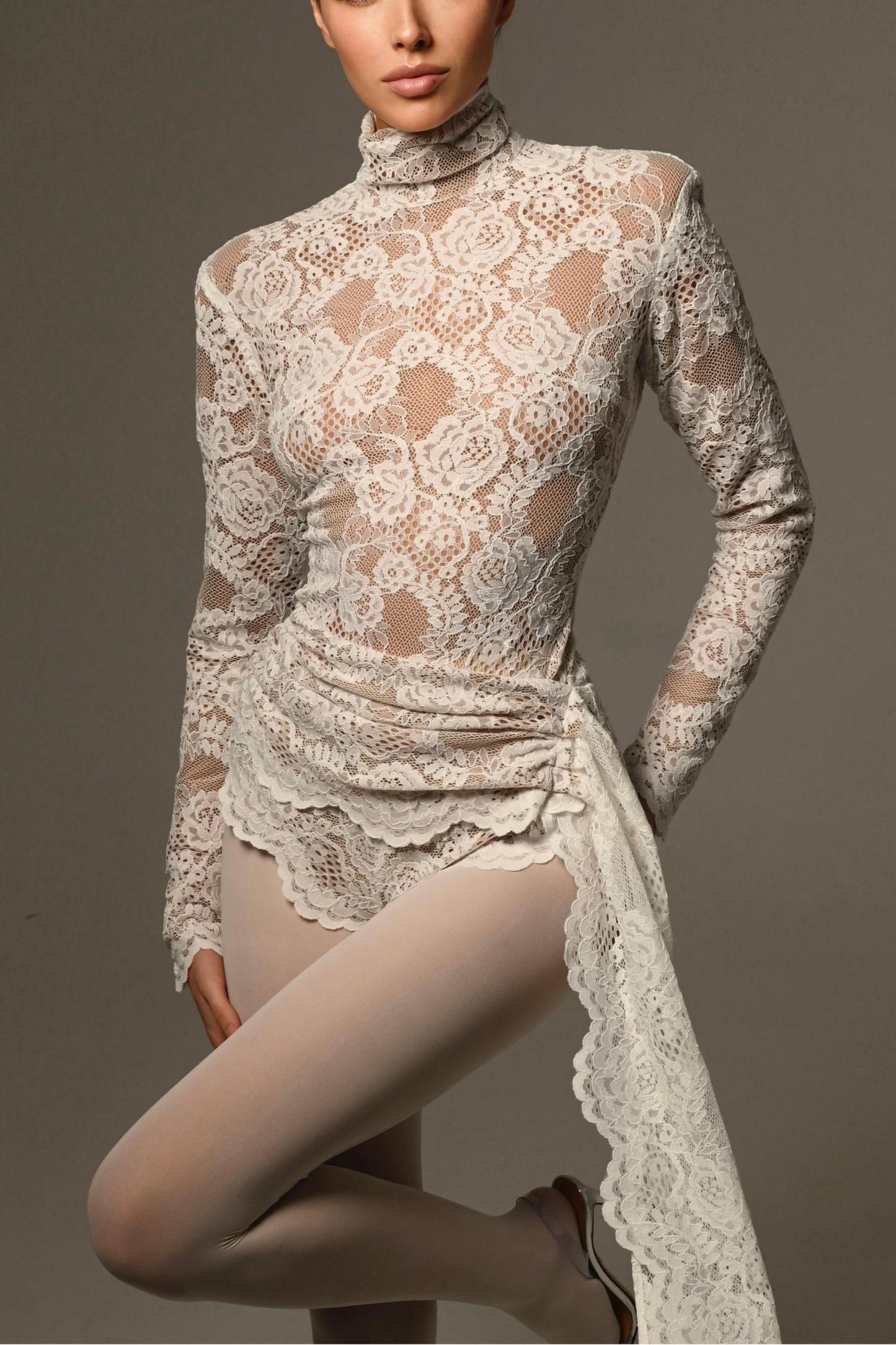 Bonnie High Neck Embroidered Lace Bodysuit-Sunfere