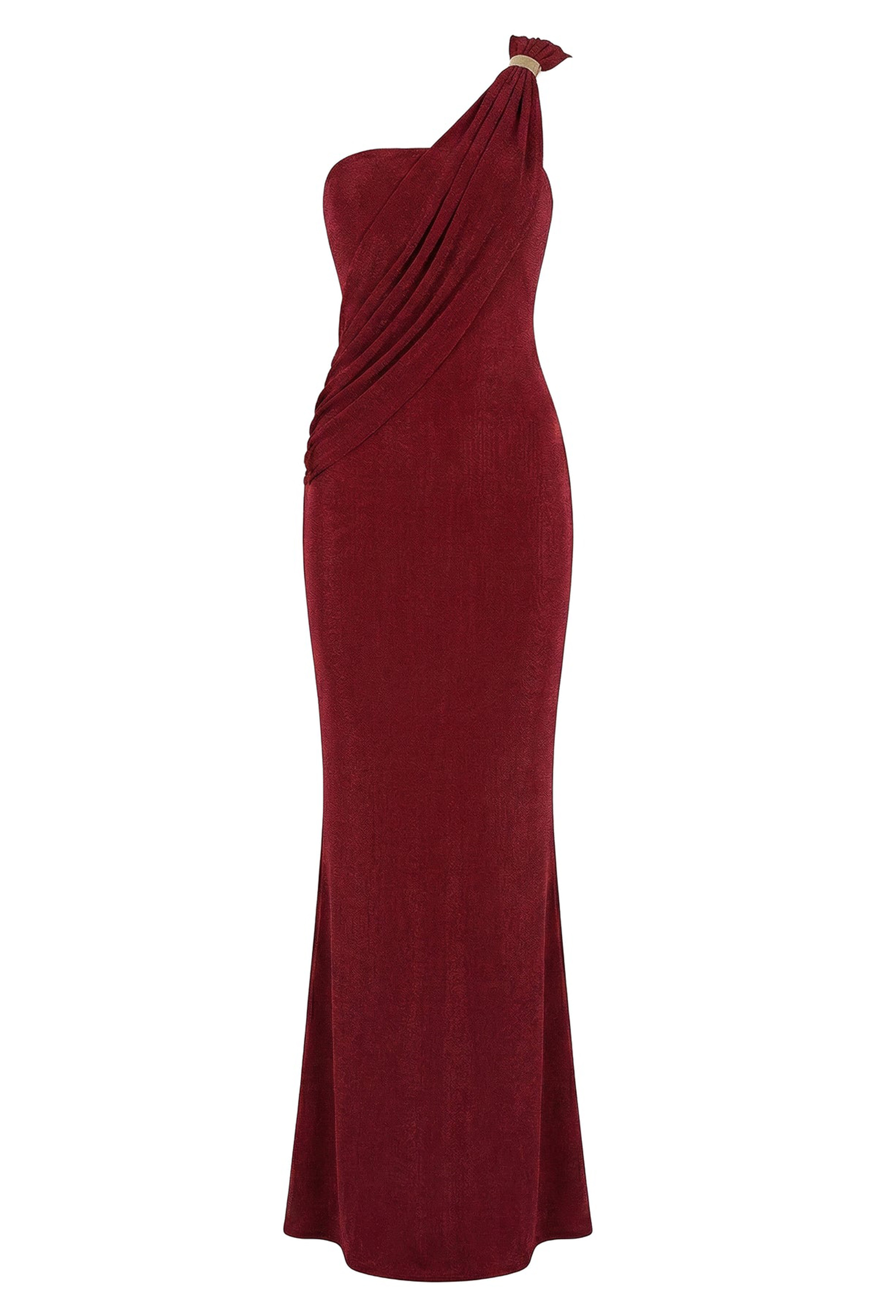 Composed Elegance Burgundy Asymmetric Draped Maxi Dress