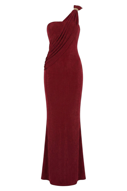 Composed Elegance Burgundy Asymmetric Draped Maxi Dress