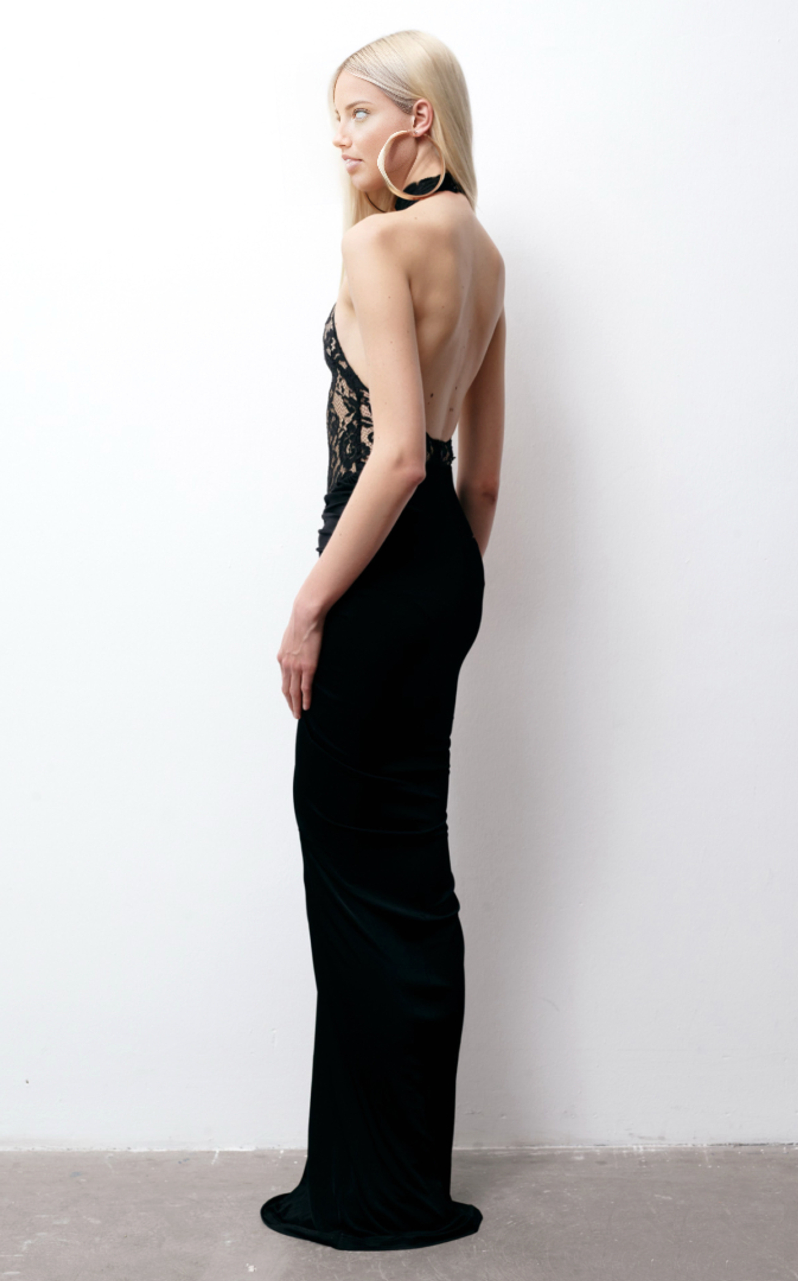 ジャニス ハルターネック レース フローラル マキシ ドレス