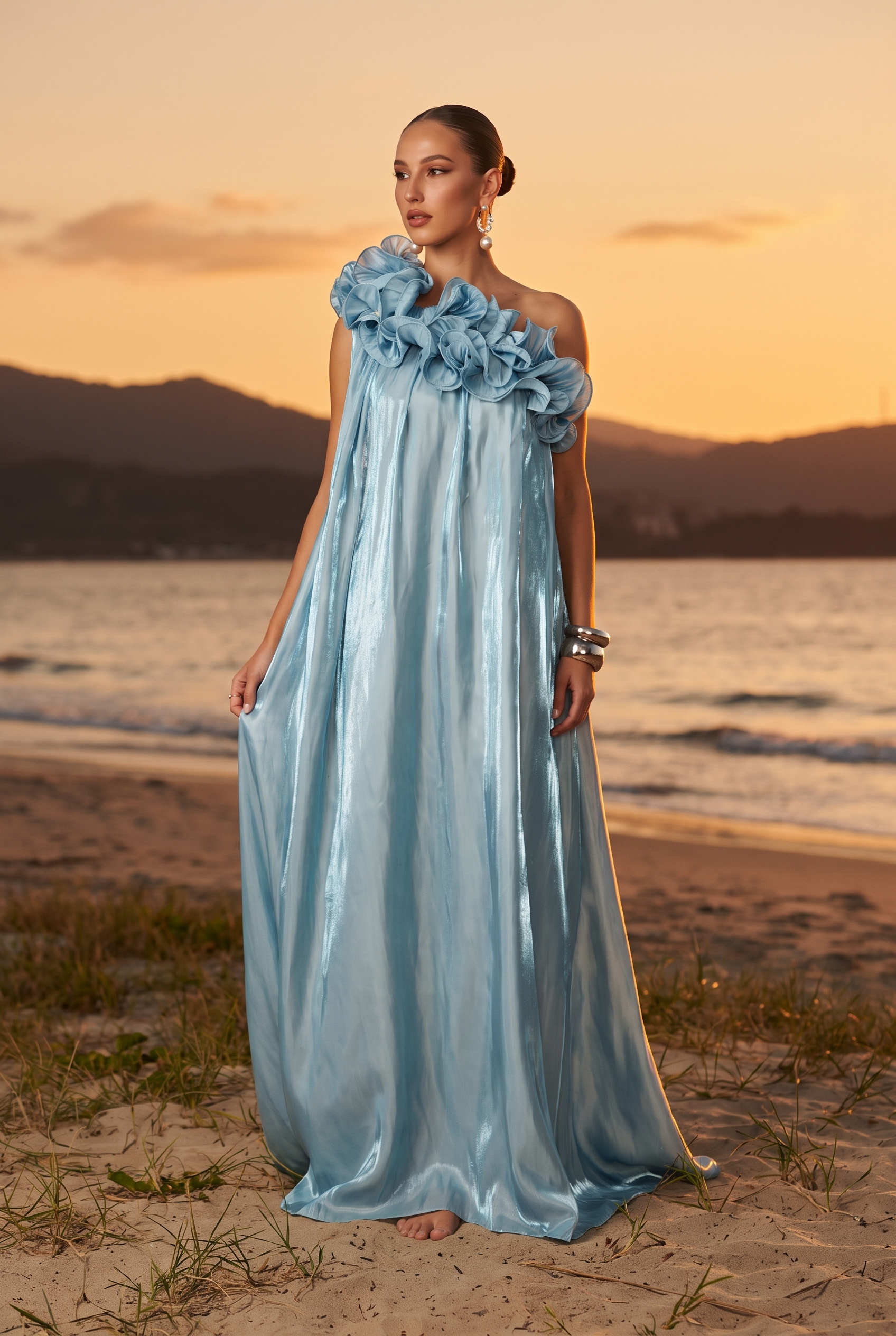 Hedda One-shoulder Floral Maxi Dress in Blue