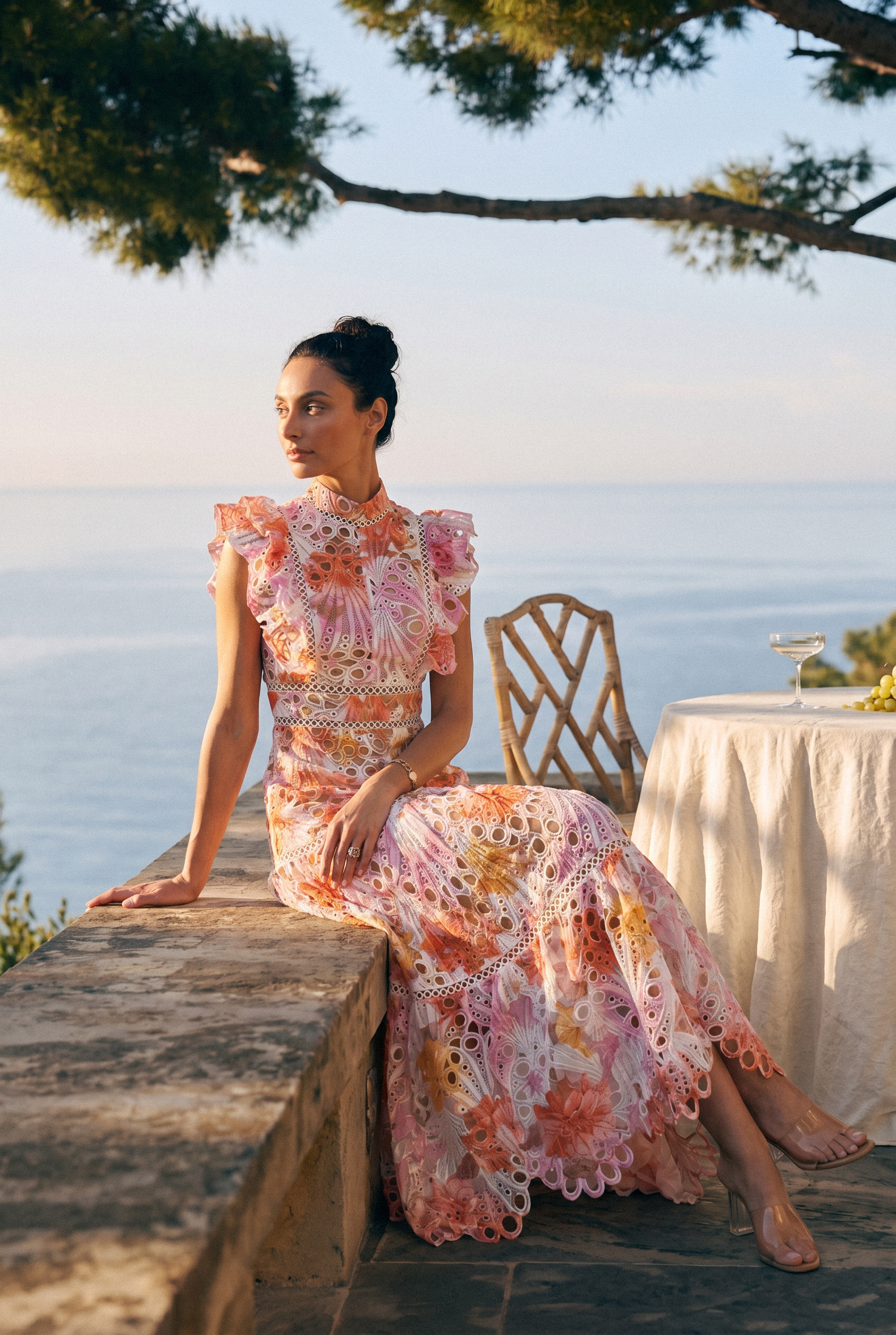 Hilda Print Lace Embroidered Maxi Dress