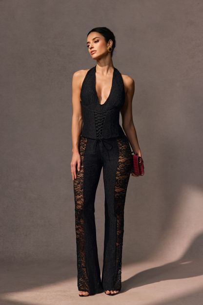 Martha Halter Neck Sheer Lace Jumpsuit