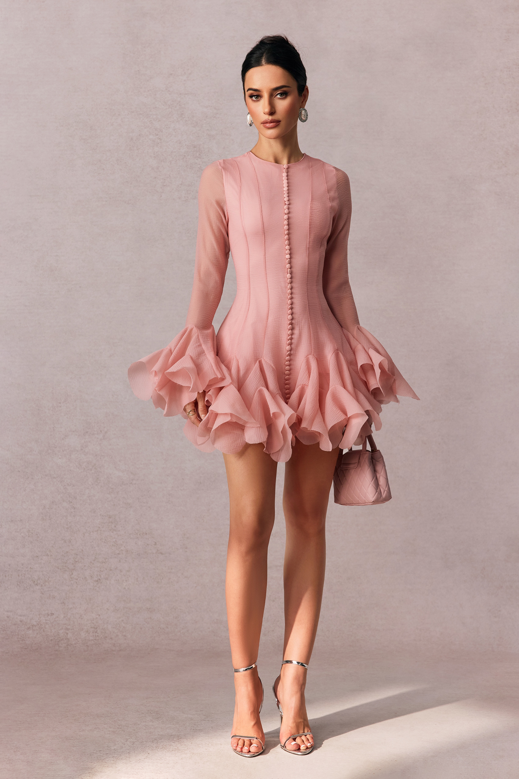 ★YOUHEE★LETTERING SATIN FLARE MINI DRESS【送料込/関税込】 Semi-Sheer Mini Dress with Flare for Night Outs - sunfere