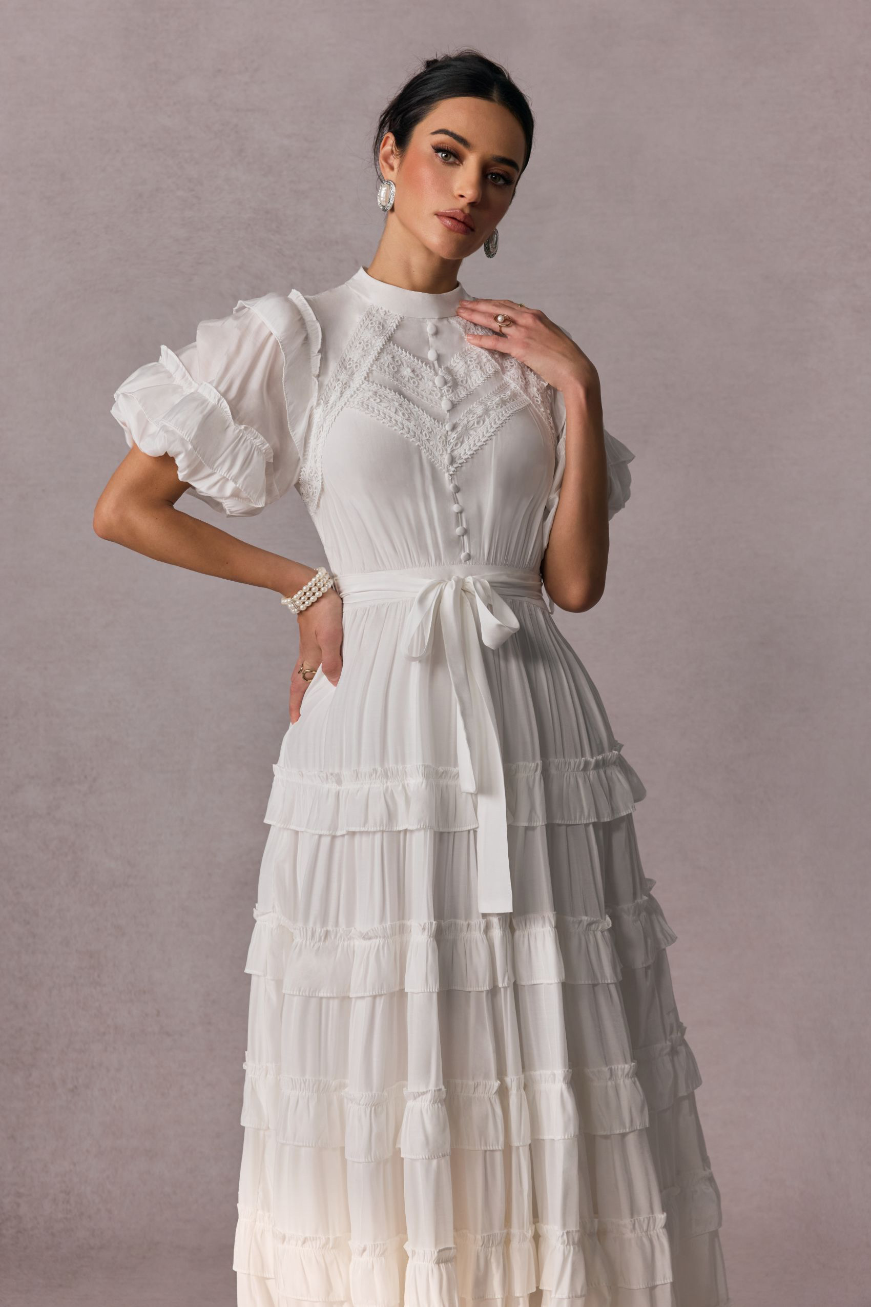 Sandra Puff Sleeve Ruffle Tiered Maxi Dress