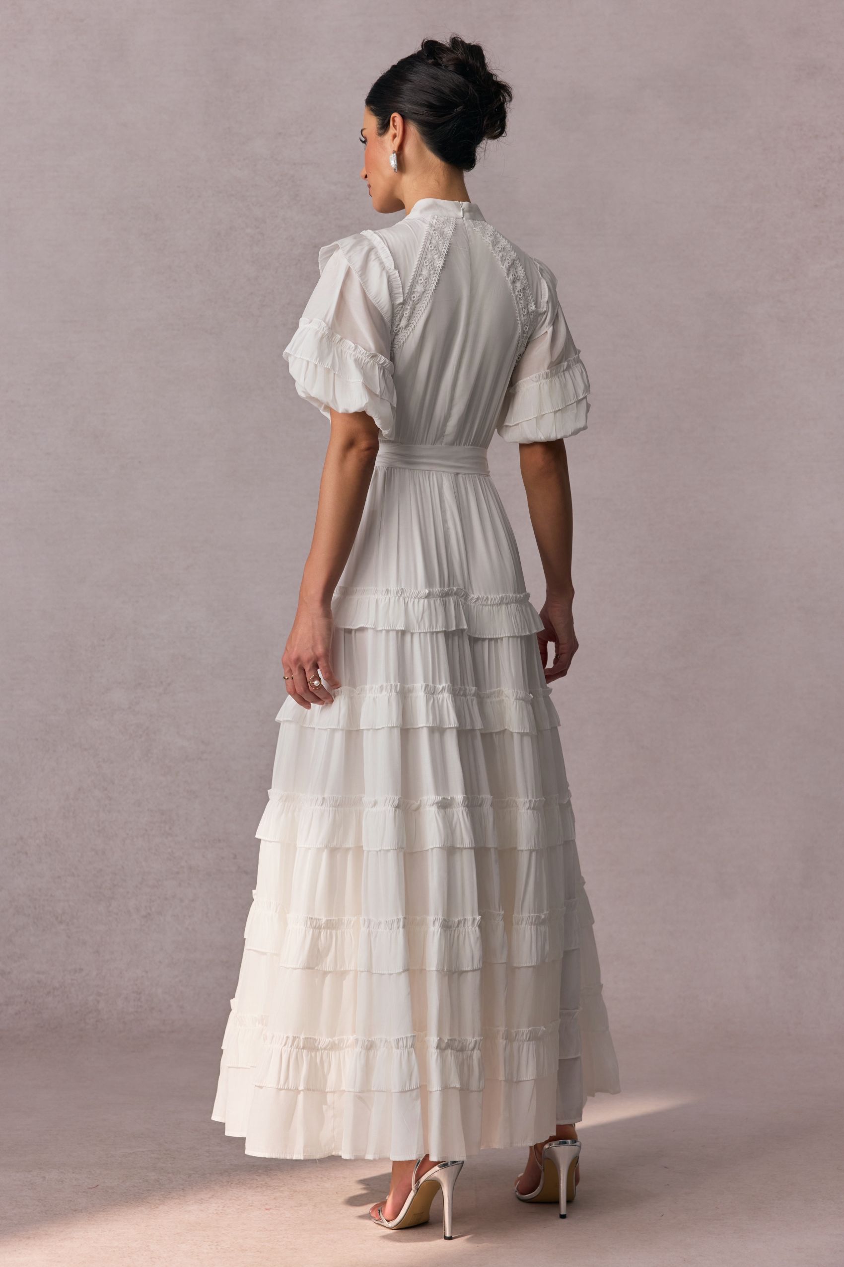 Sandra Puff Sleeve Ruffle Tiered Maxi Dress