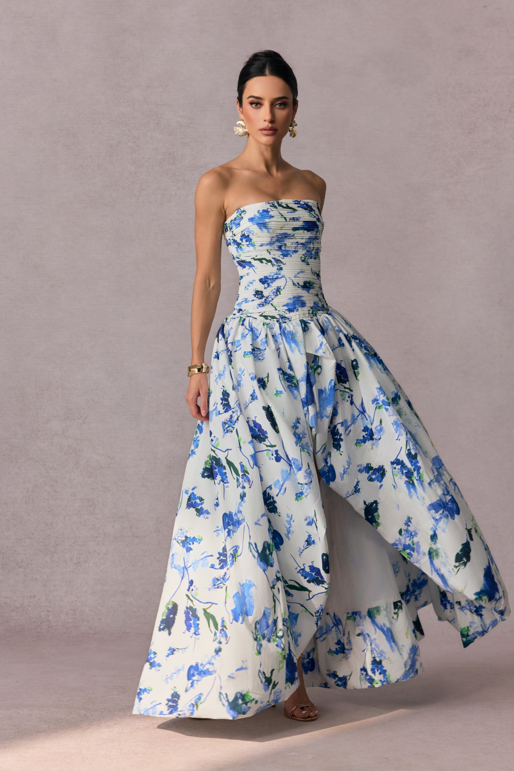 Juliana Floral Print Bubble Hem Maxi Dress