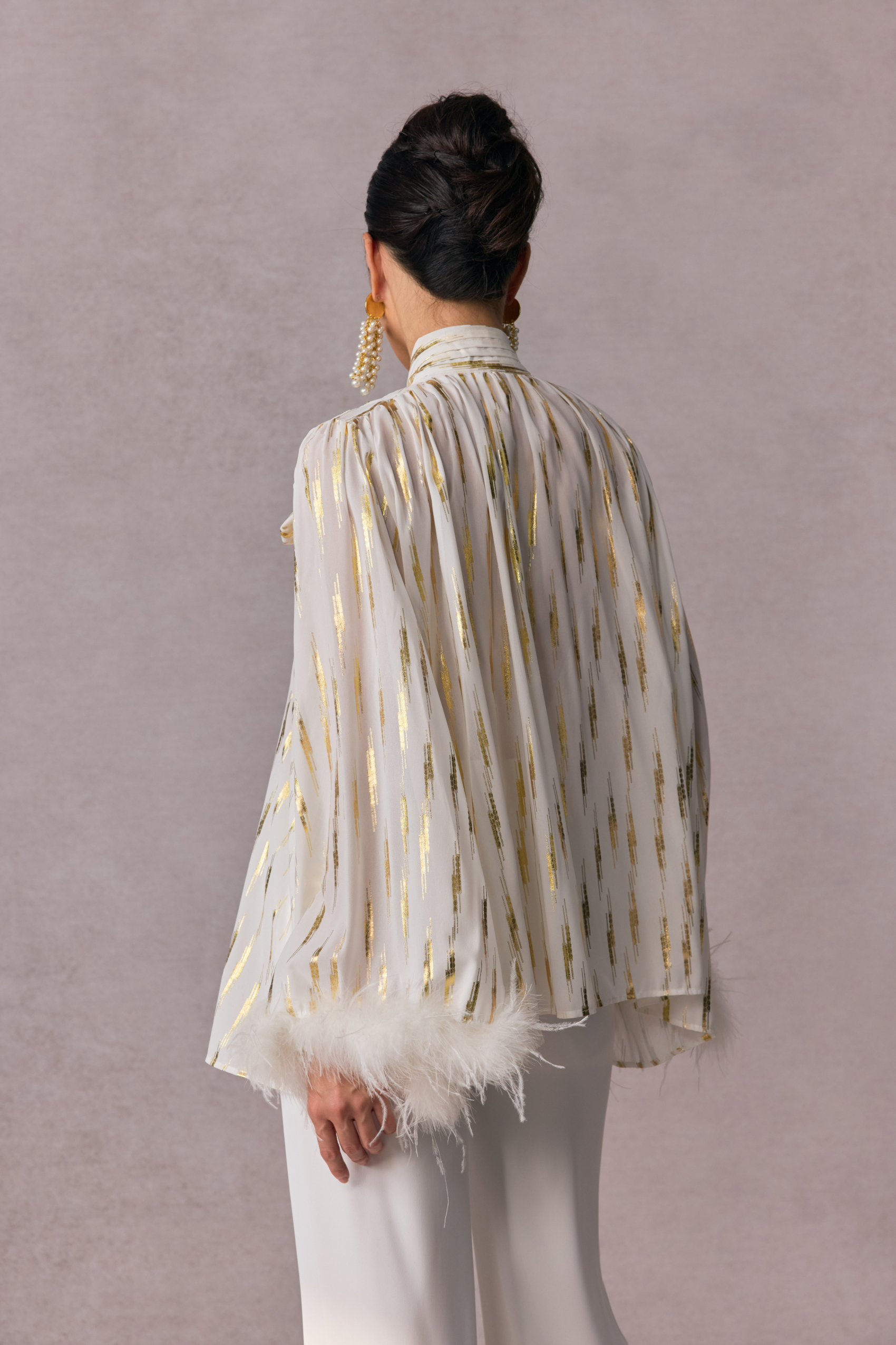 Tracy Stripe Print Feather Cuff Blouse