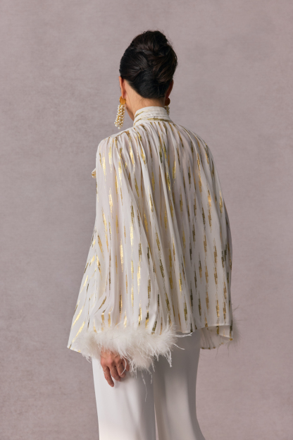 Tracy Stripe Print Feather Cuff Blouse