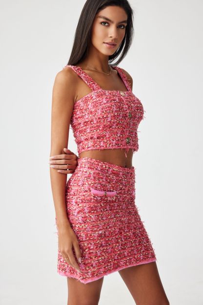 Riva Square Neck Tweed Crop Top & Skirt Set
