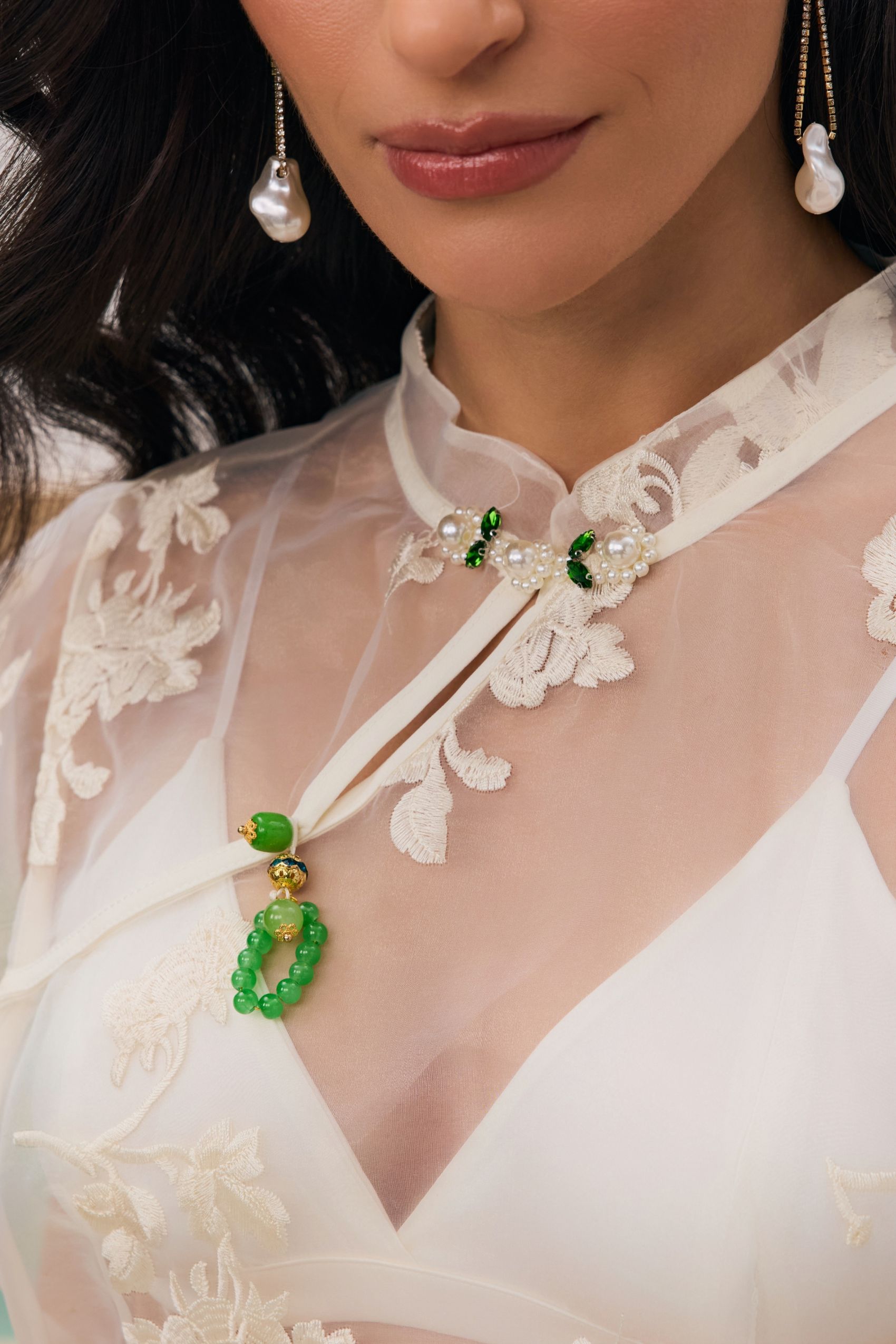 Kyla Floral Embroidery Sheer Overlay Top