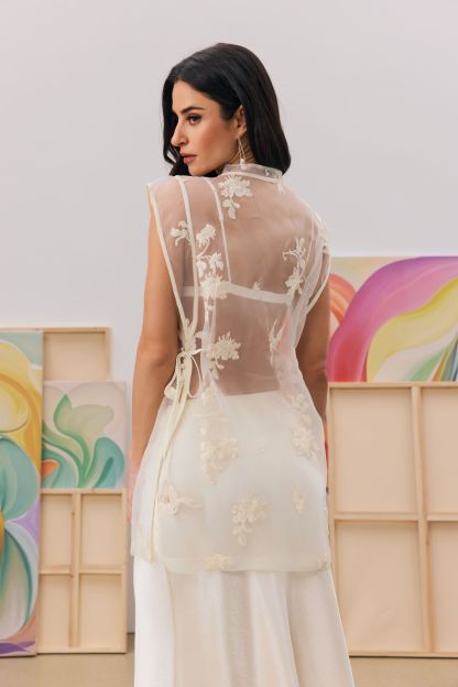 Kyla Floral Embroidery Sheer Overlay Top