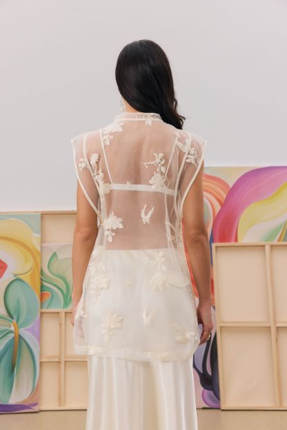 Kyla Floral Embroidery Sheer Overlay Top