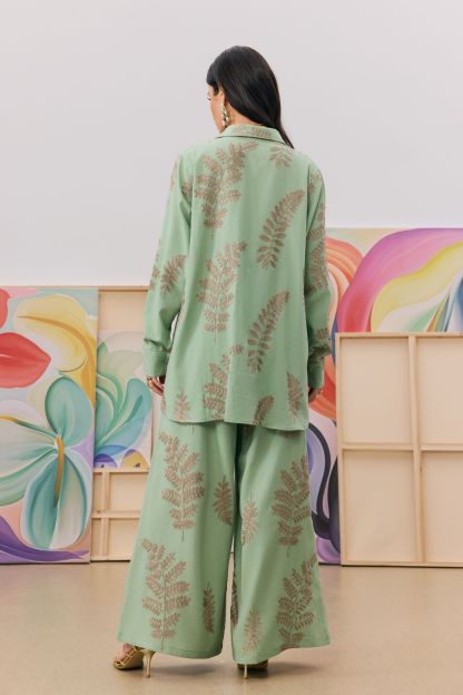 Anastasia Leaf Print Shirt & Wide Leg Pants Set