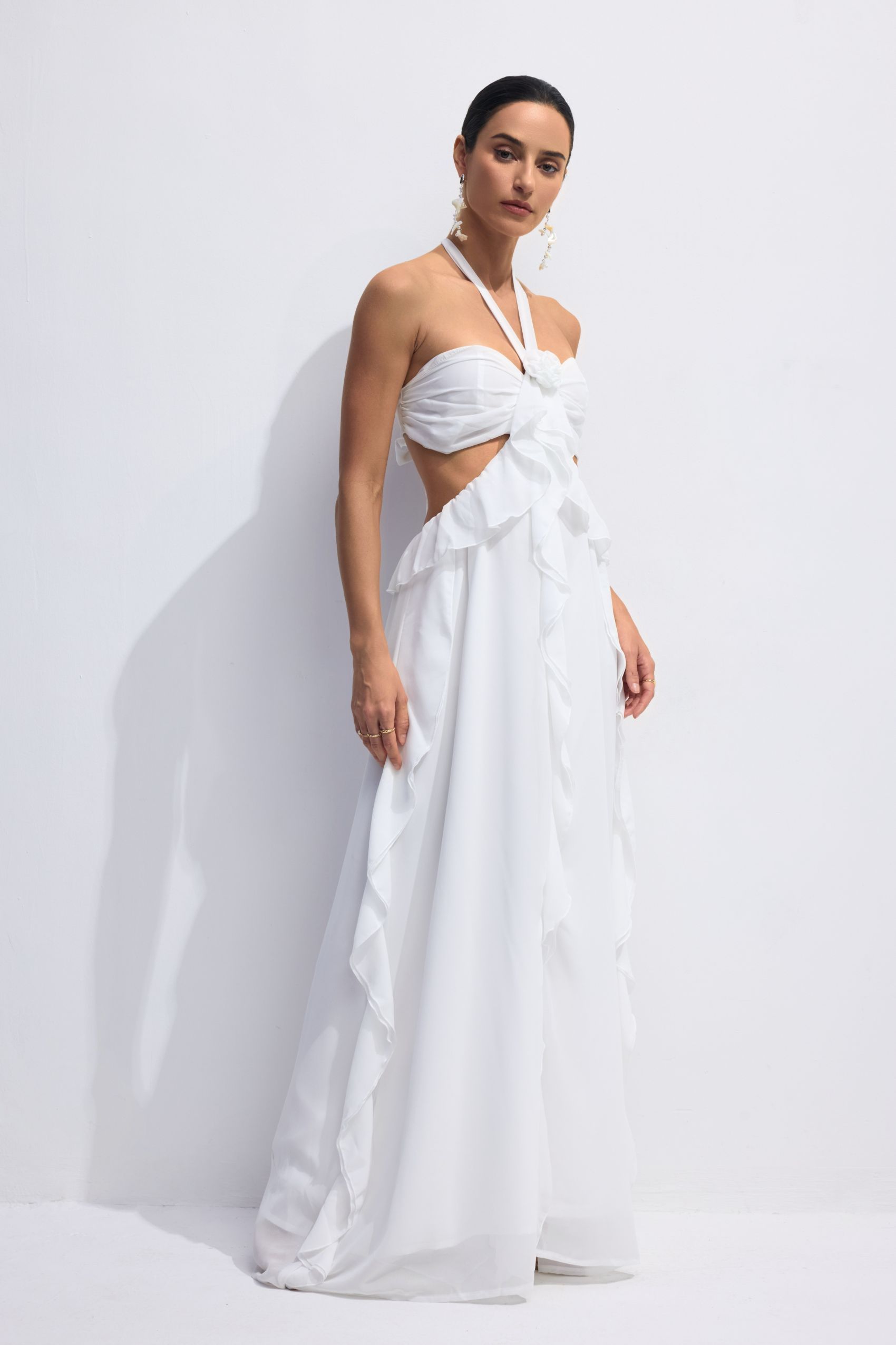 Maggie Halter Cut-Out Ruffle Maxi Dress
