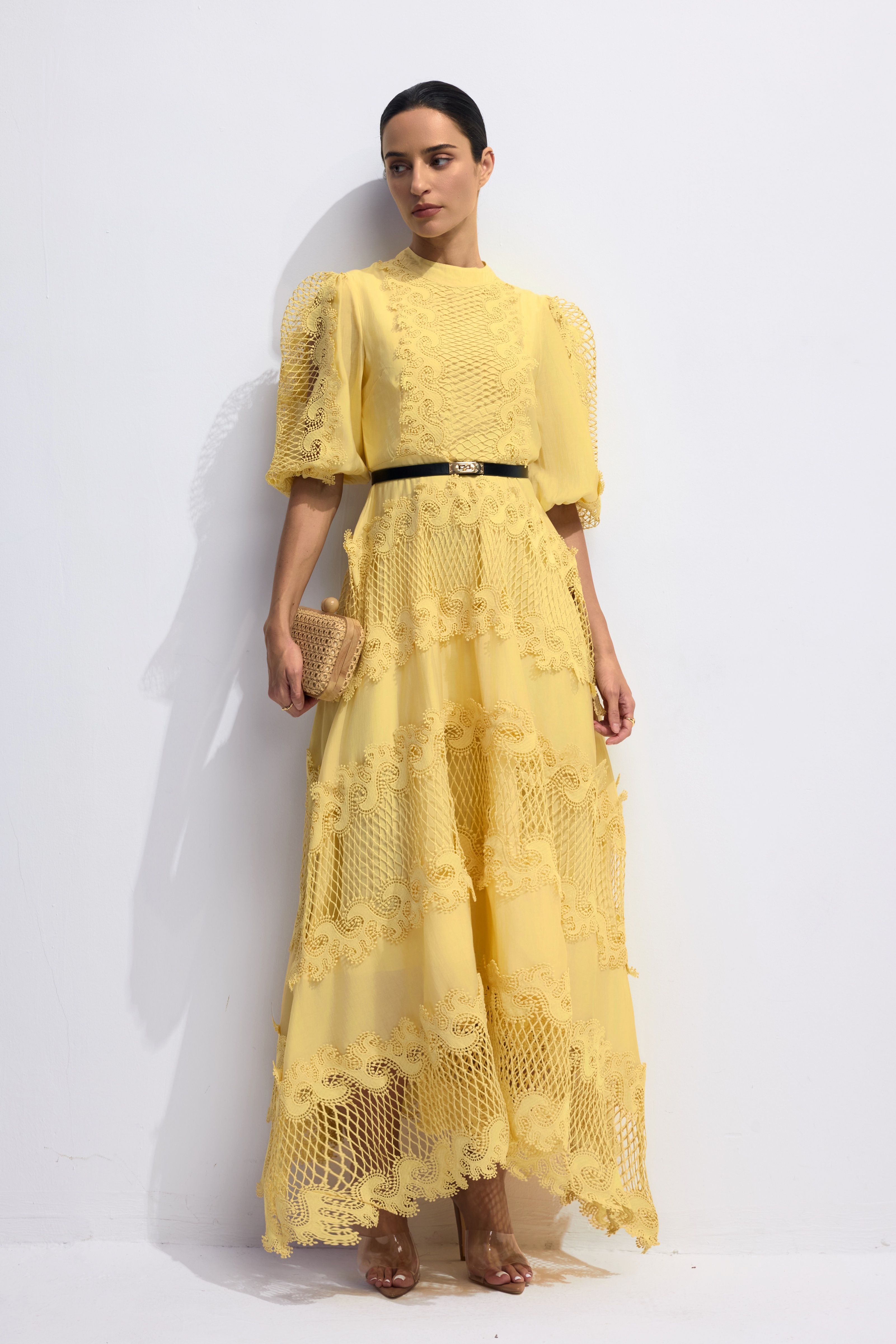 Alanna Embroidered Lace Puff Sleeve Maxi Dress