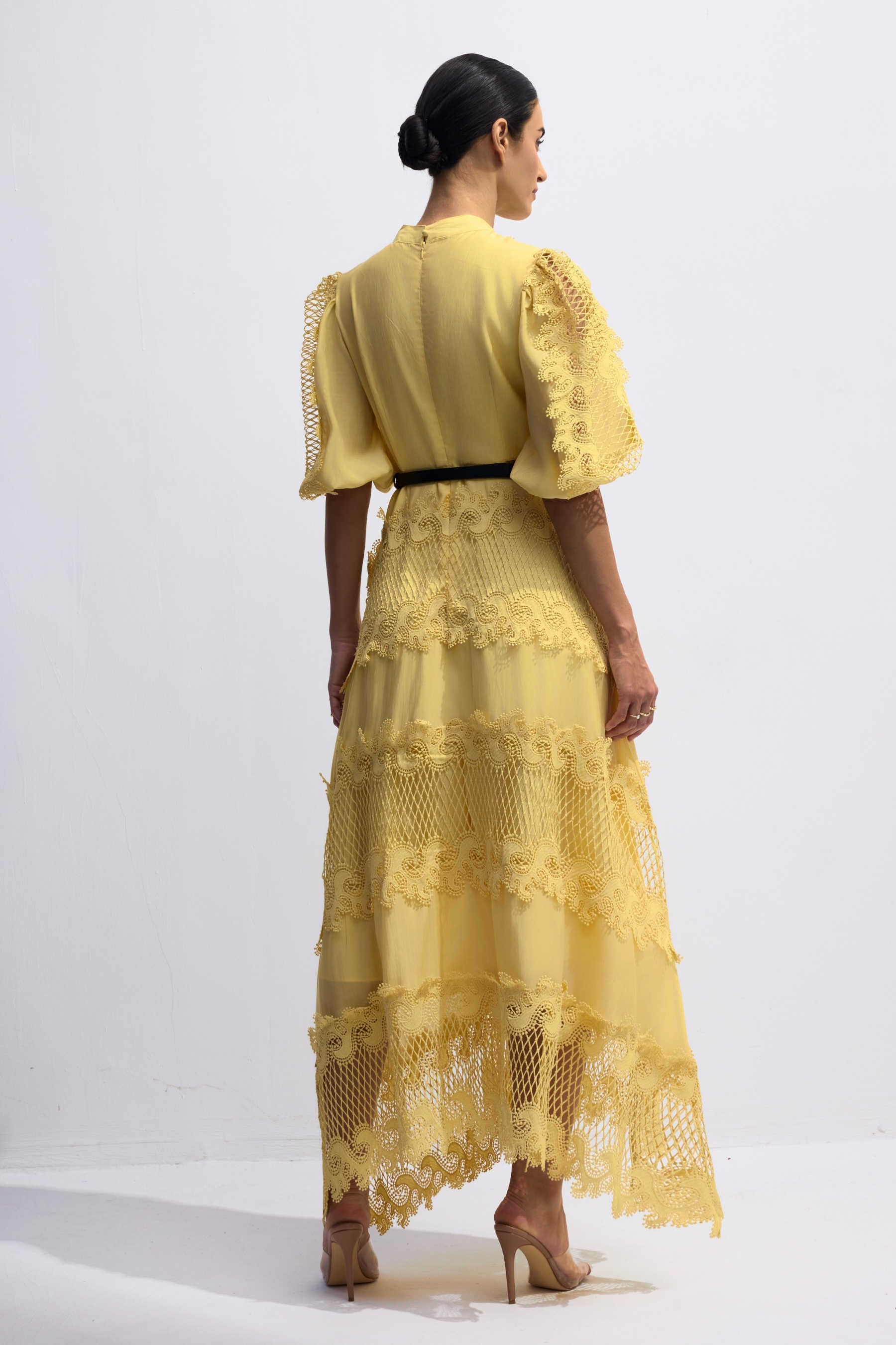 Alanna Embroidered Lace Puff Sleeve Maxi Dress