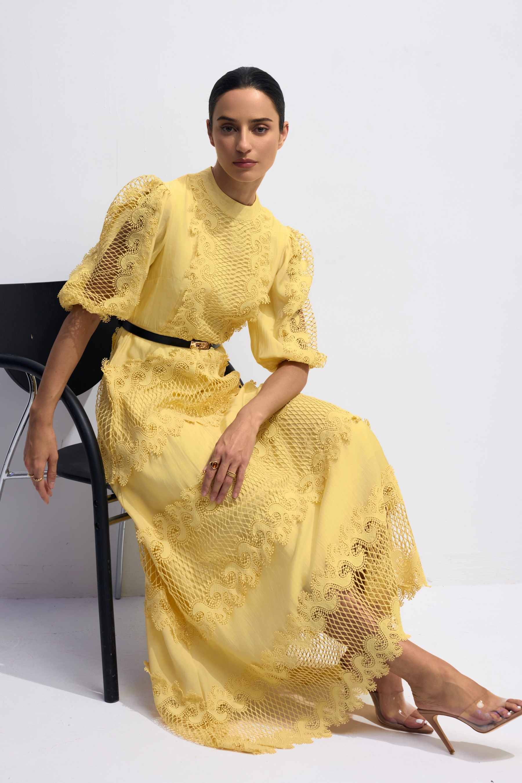 Alanna Embroidered Lace Puff Sleeve Maxi Dress
