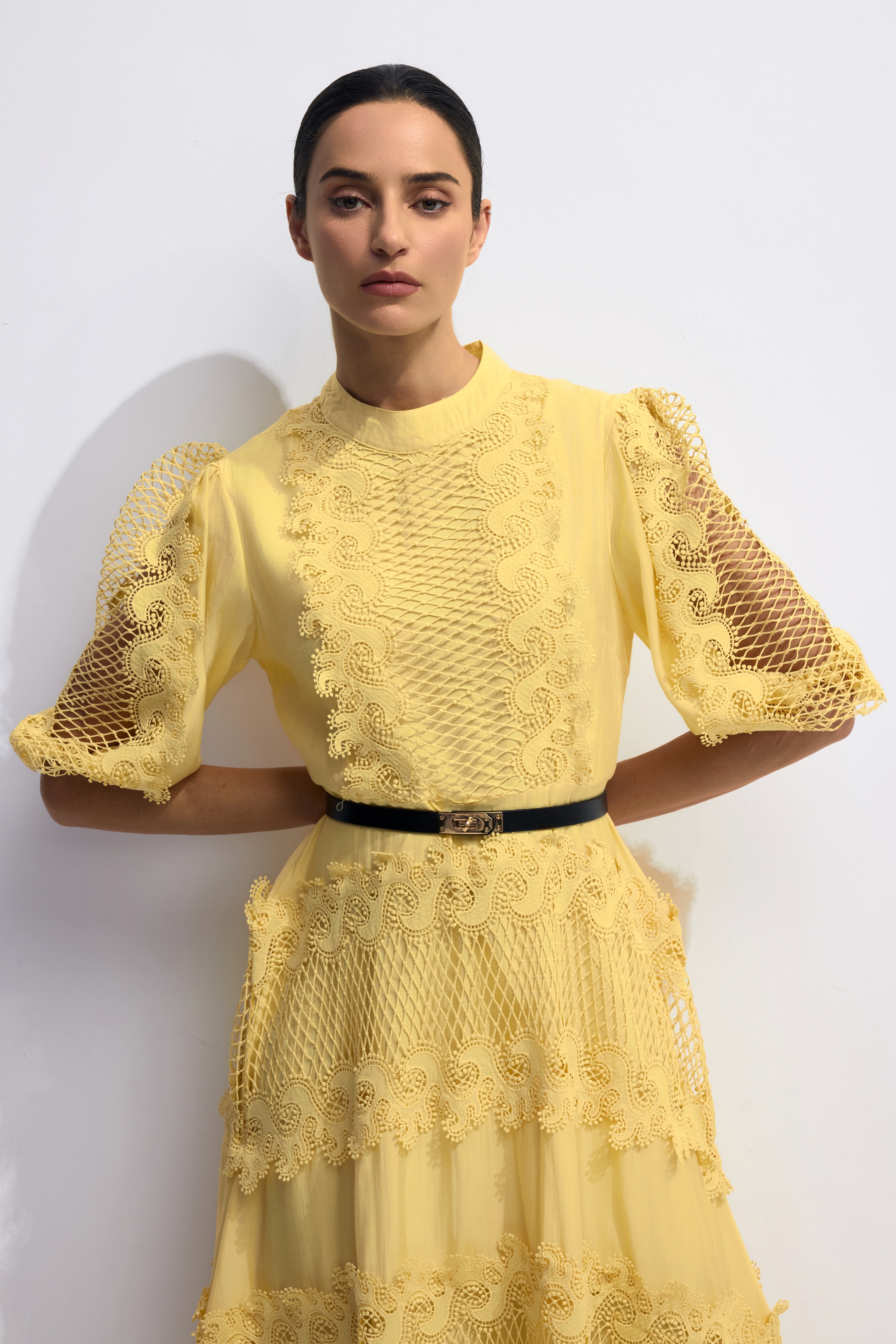 Alanna Embroidered Lace Puff Sleeve Maxi Dress